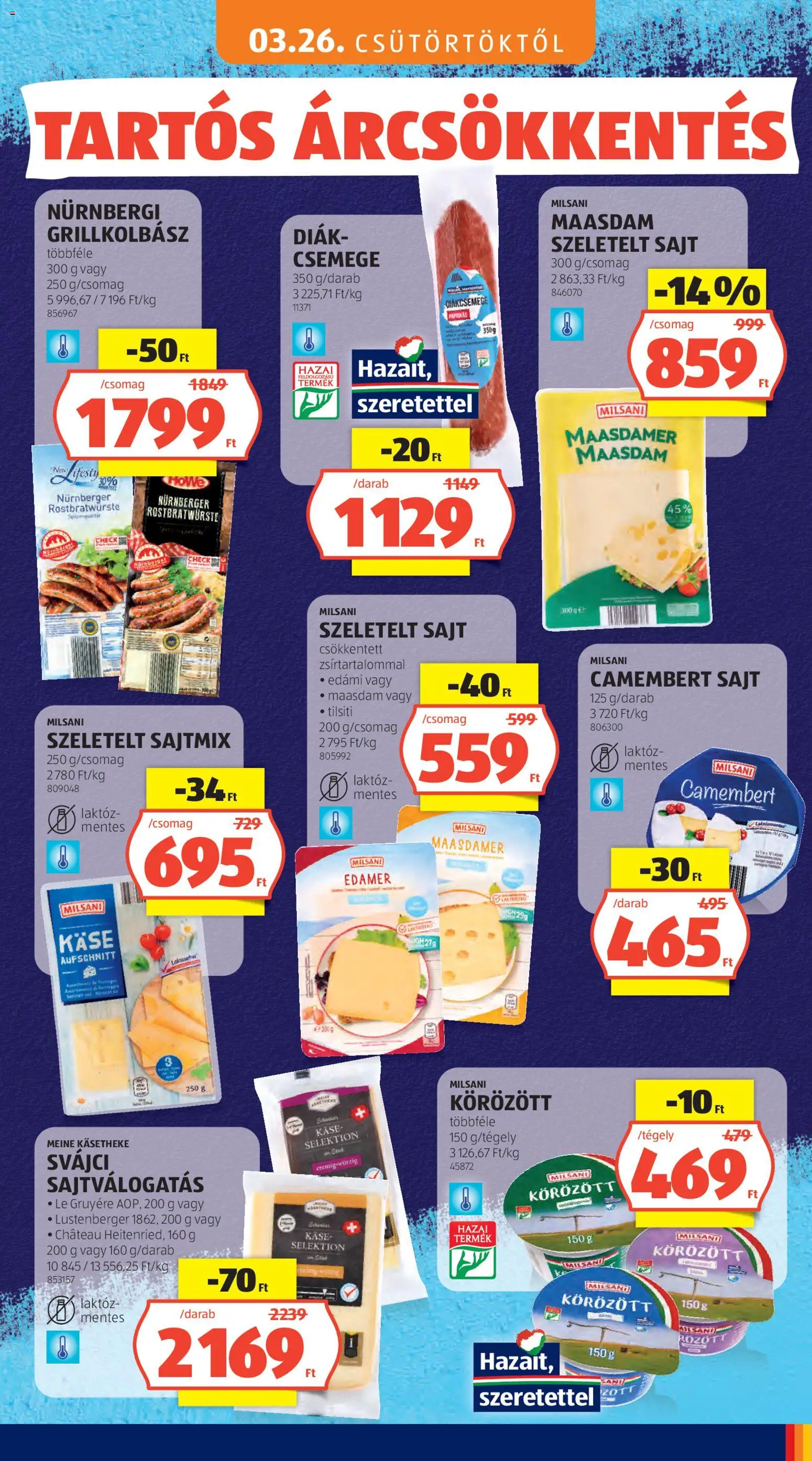 Aldi akciós ujság - amely érvényes a következő dátumtól: 03.05.2026 | Oldal: 79 | Termékek: Grillkolbász, Diákcsemege, Sajt, Camembert