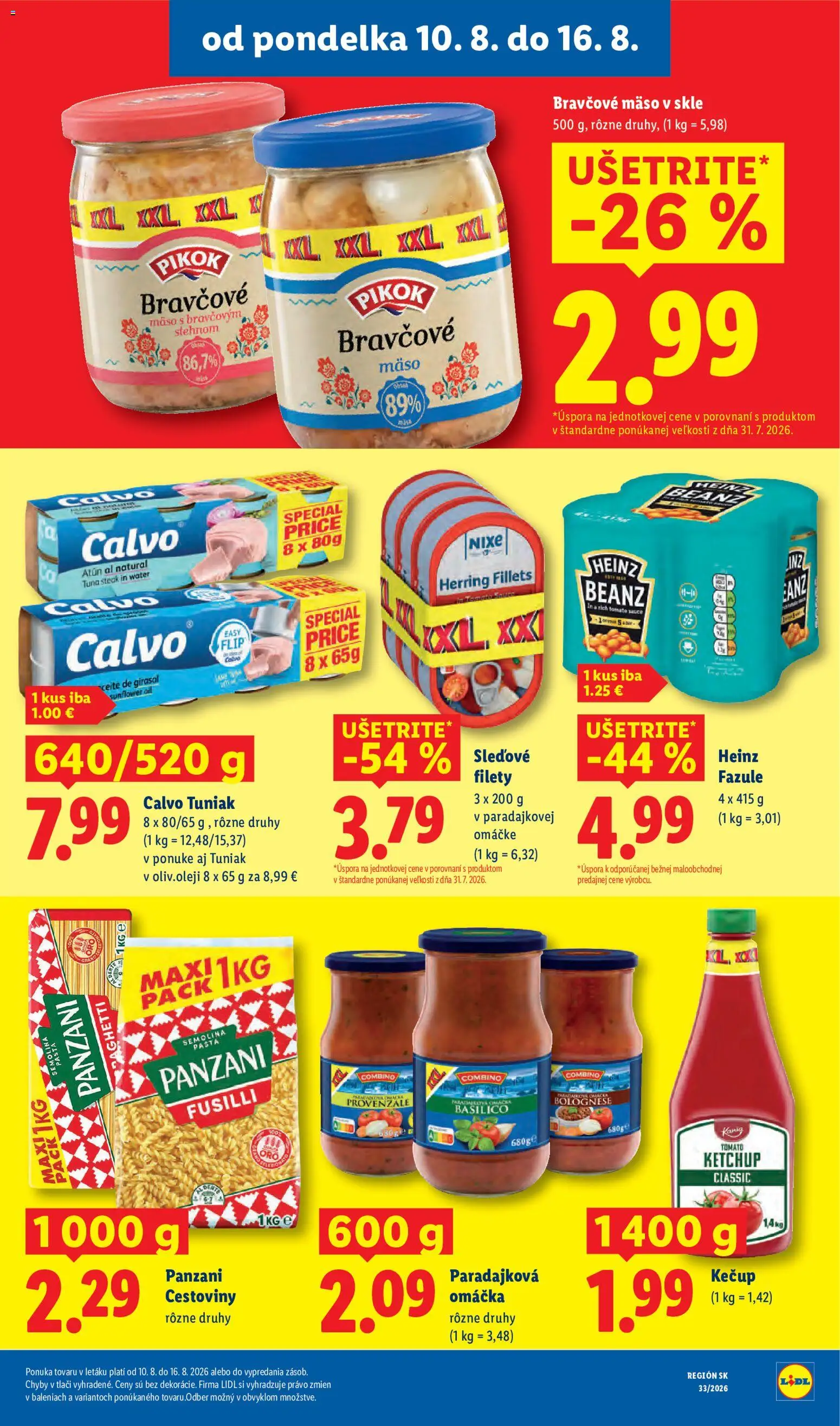 Nové Lidl akcie – leták je platný od 10.08.2026 | Strana: 31 | Produkty: Fusilli, Cestoviny, Mäso, Bravčové mäso