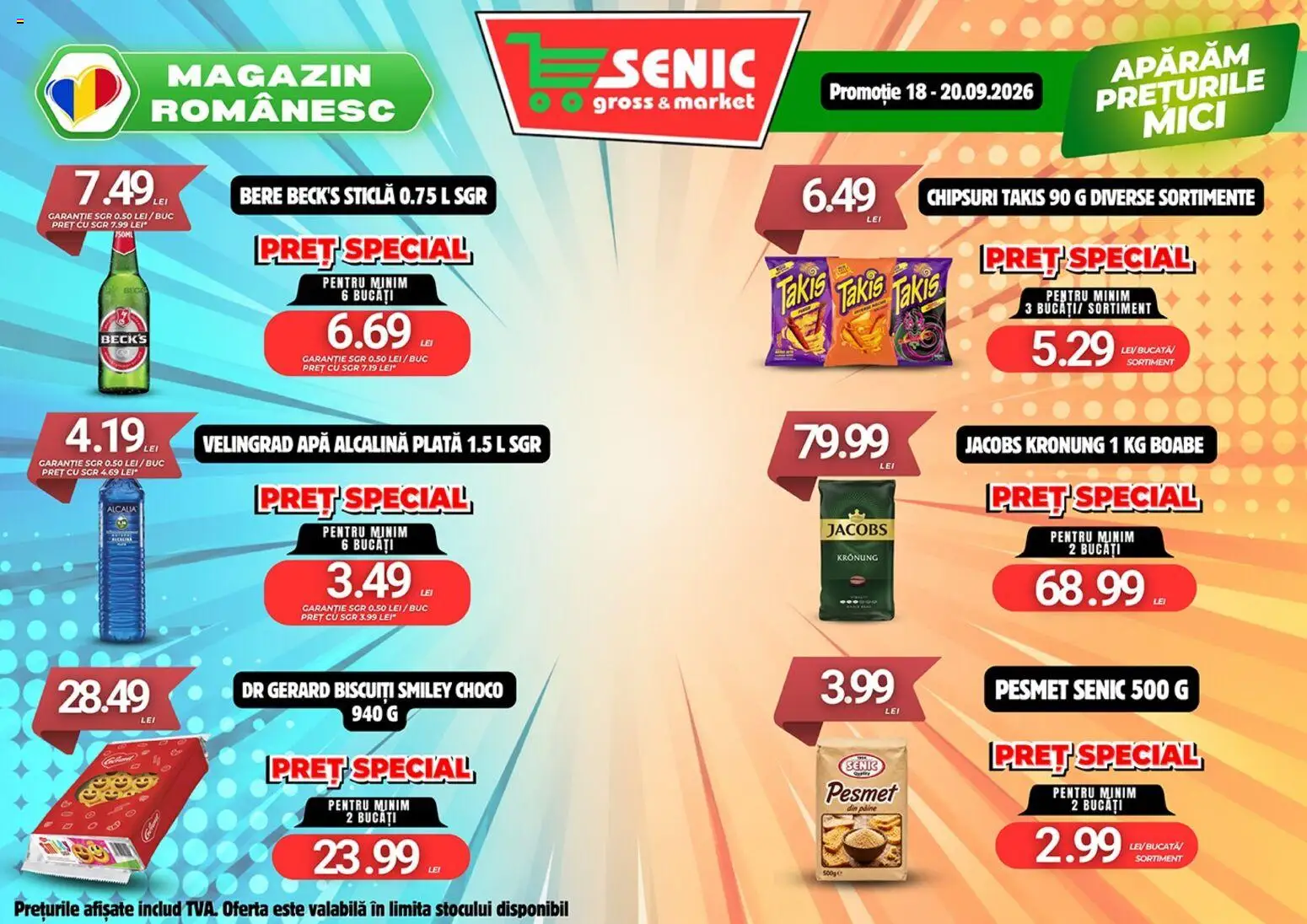 Noul catalog Senic – valabil de la 14.09.2026 | Pagină: 8 | Produse: Mici, Bere, Biscuiți, Alcalia