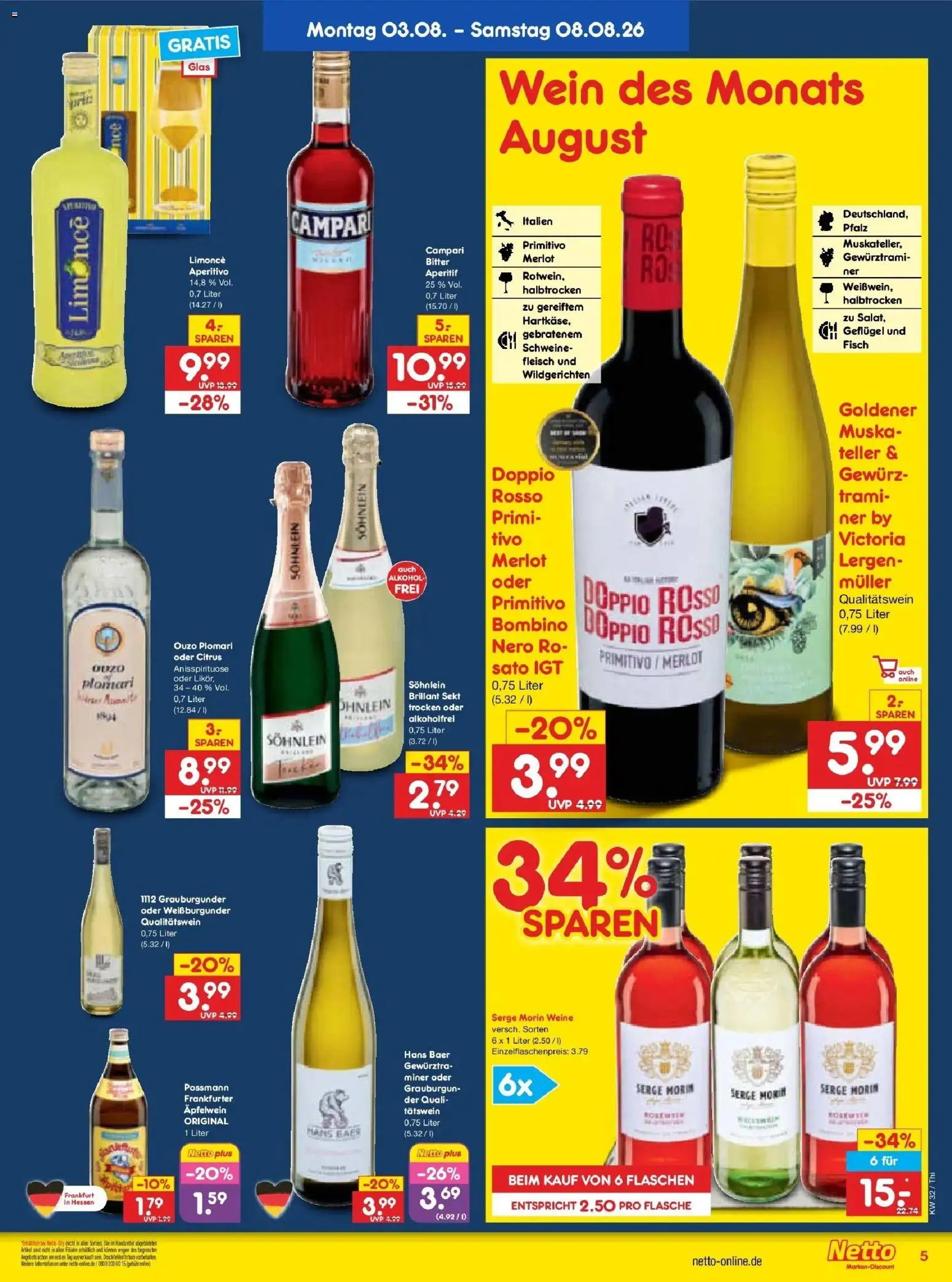 Netto Marken-Discount Prospekt Pirna – gültig ab 03.08.2026 | Seite: 9 | Produkte: Campari, Merlot, Fisch, Ouzo plomari