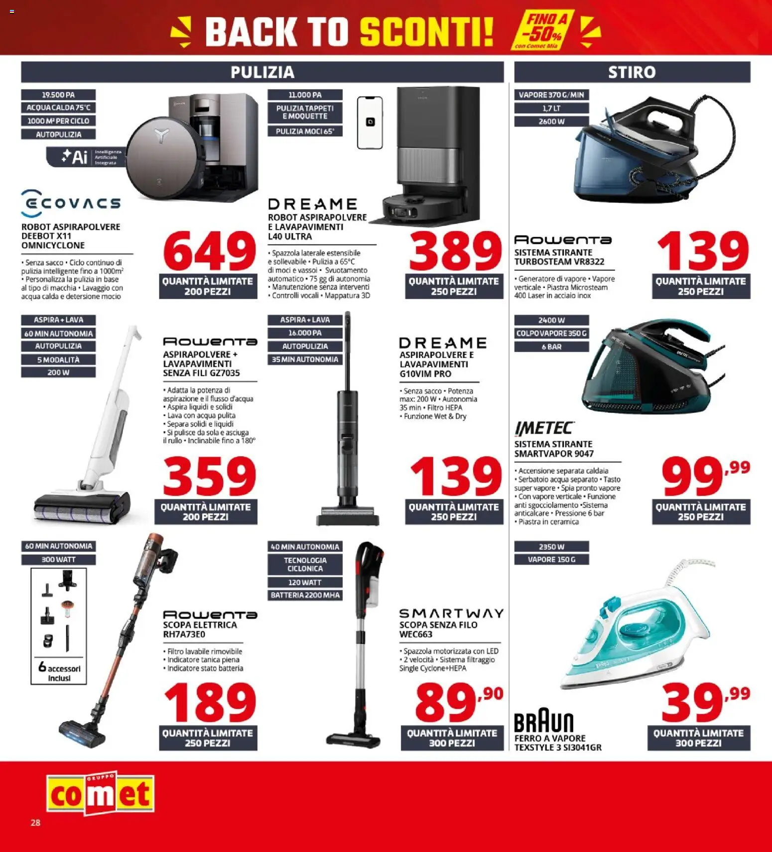 Volantino Comet del 10/09/2026 | Pagina: 28 | Prodotti: Spazzola, Anticalcare, Ferro, Batteria