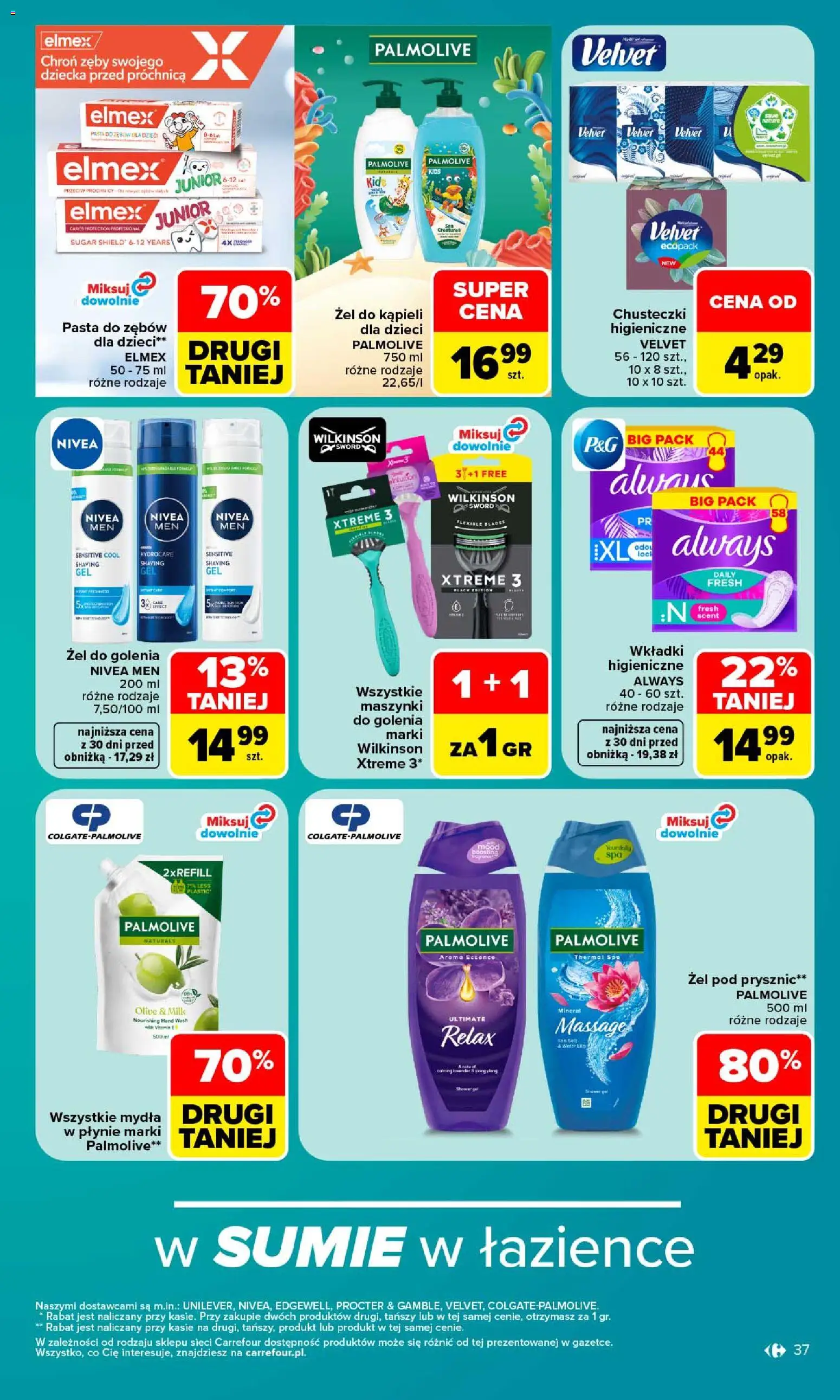 Carrefour gazetka od 24.08.2026 | Strona: 39 | Produkty: Chusteczki, Pasta do zębów dla dzieci, Żel pod prysznic, Pasta do zębów