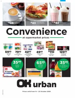 OK Foods specials catalogue – valid from 14/10/2026 | Page: 1 | Products: Frozen pizza, Coffee, Juice, Ice cream