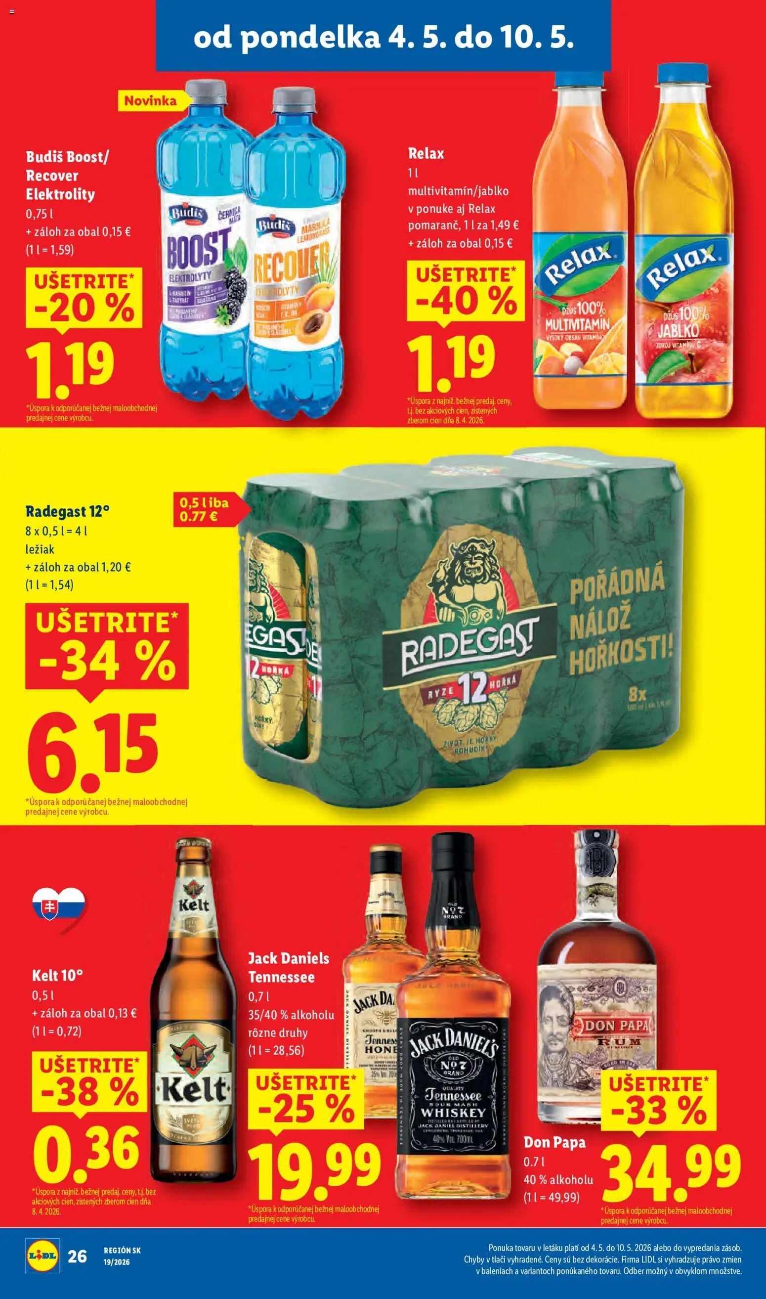 Nové Lidl akcie – leták je platný od 04.05.2026 | Strana: 38 | Produkty: Kelt, Budiš, Rum, Jack Daniel's