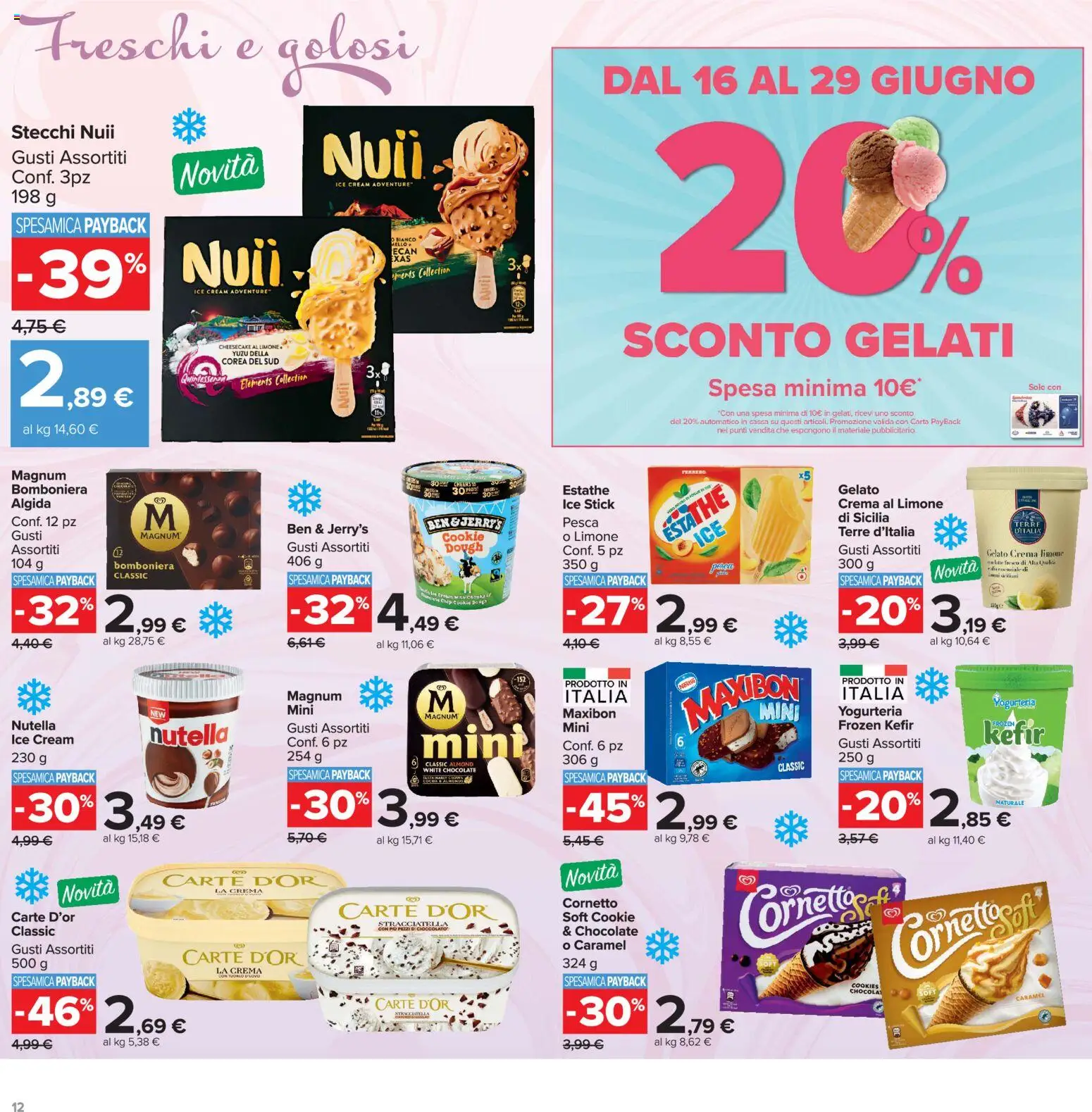 Volantino Carrefour del 16.06.2026 | Pagina: 12 | Prodotti: Cornetto, Limone, Pesca, Stracciatella