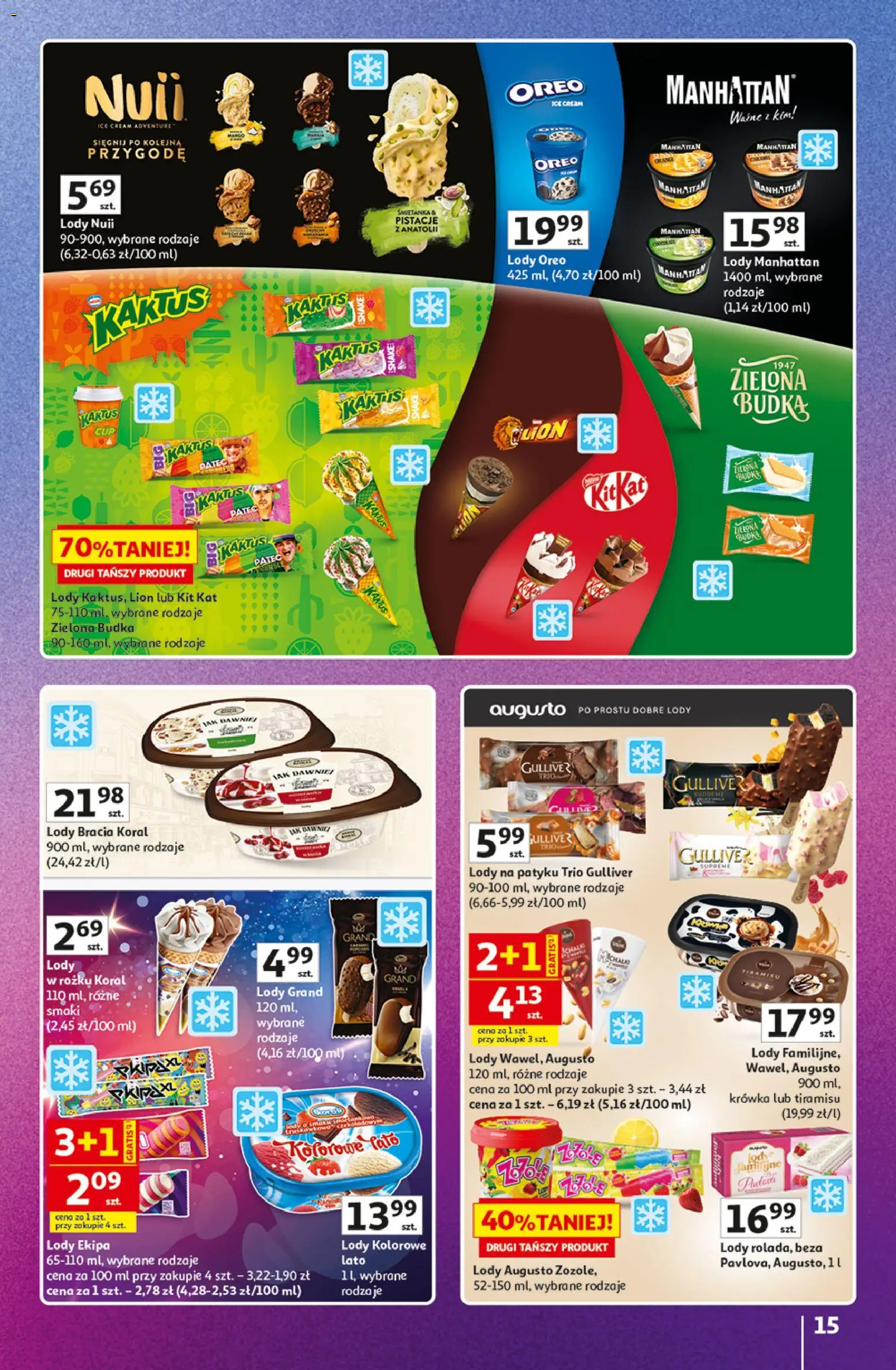 Auchan gazetka - Znane Marki Hipermarket od 11.06.2026 | Strona: 15 | Produkty: Krowka, Lody manhattan, Lody na patyku, Lody