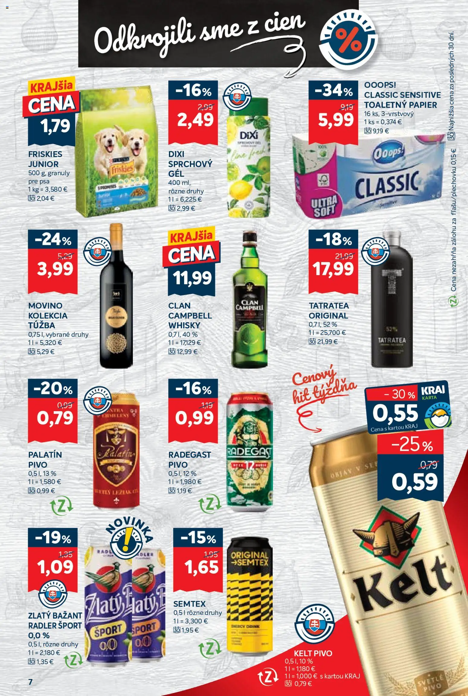 Nové Kraj akcie – leták je platný od 25.06.2026 | Strana: 13 | Produkty: Friskies, Kelt, Zlatý Bažant, Whisky
