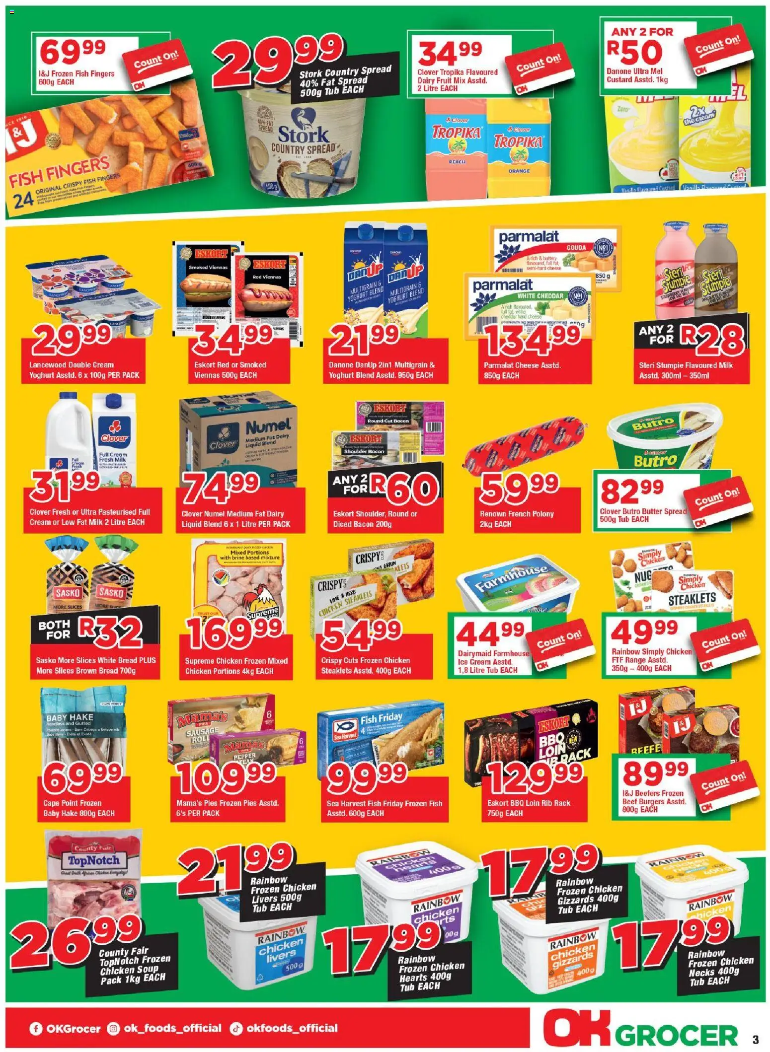 New OK Foods catalogue – valid from 24/06/2026 | Page: 3 | Products: Yoghurt, Milk, Fish, Peach