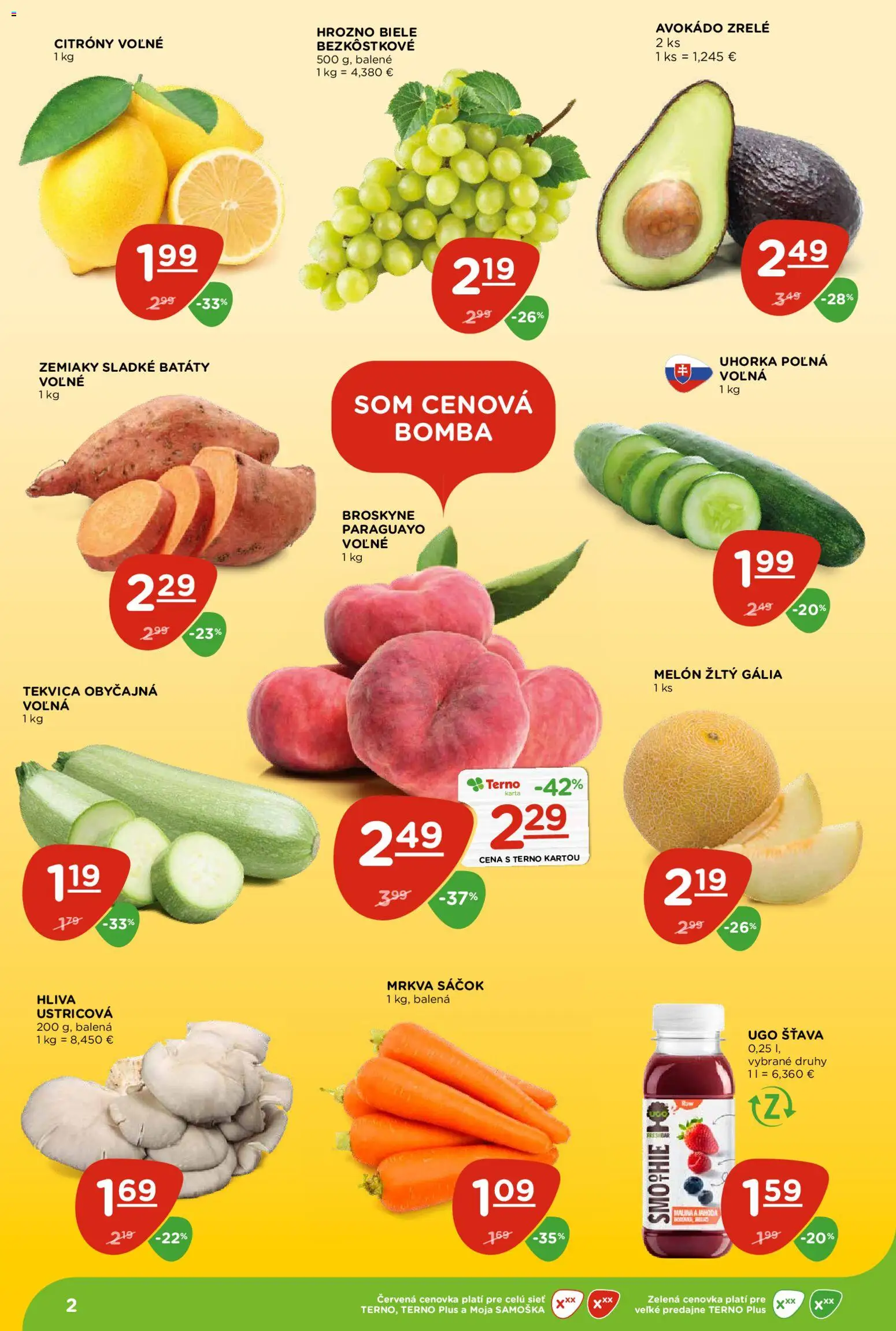 Nové Terno akcie – leták je platný od 20.08.2026 | Strana: 2 | Produkty: Mrkva, Avokádo, Hrozno, Tekvica