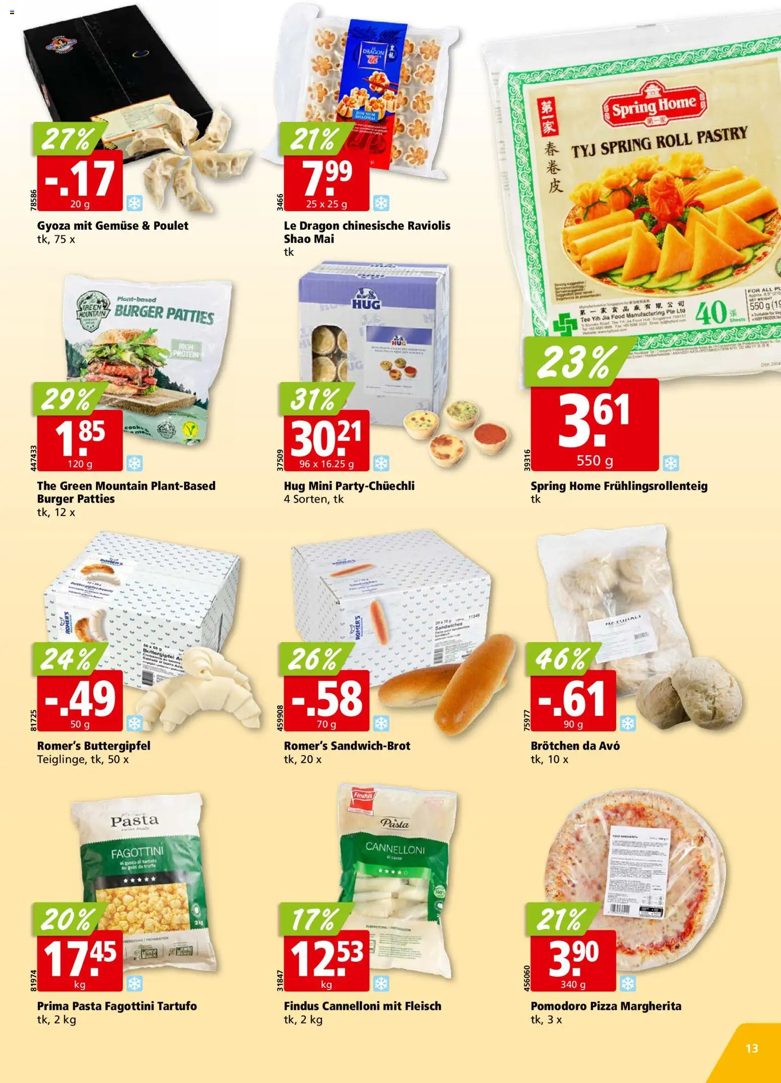Aligro aktionen Chavannes, Matran, Genf, Sitten – gültig ab 28.09.2026 | Seite: 13 | Produkte: Burger, Pizza, Tee, Gemüse