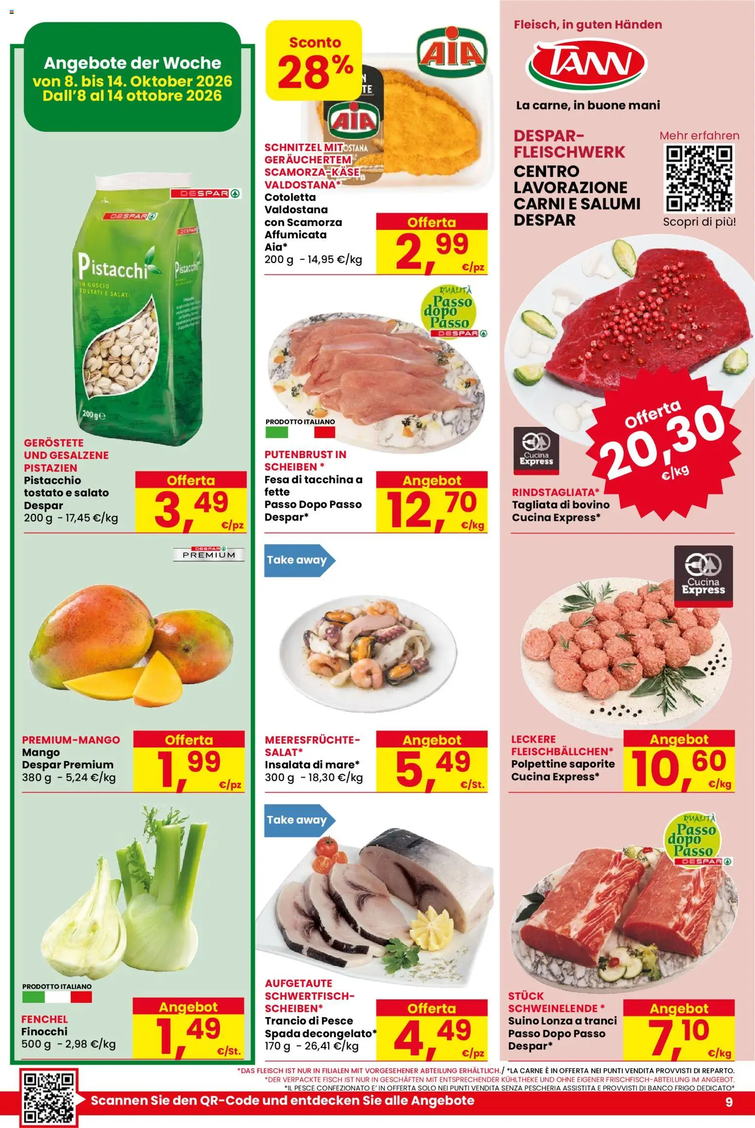 Volantino Despar del 01/10/2026 | Pagina: 9 | Prodotti: Bovino, Insalata, Mango, Pistacchi