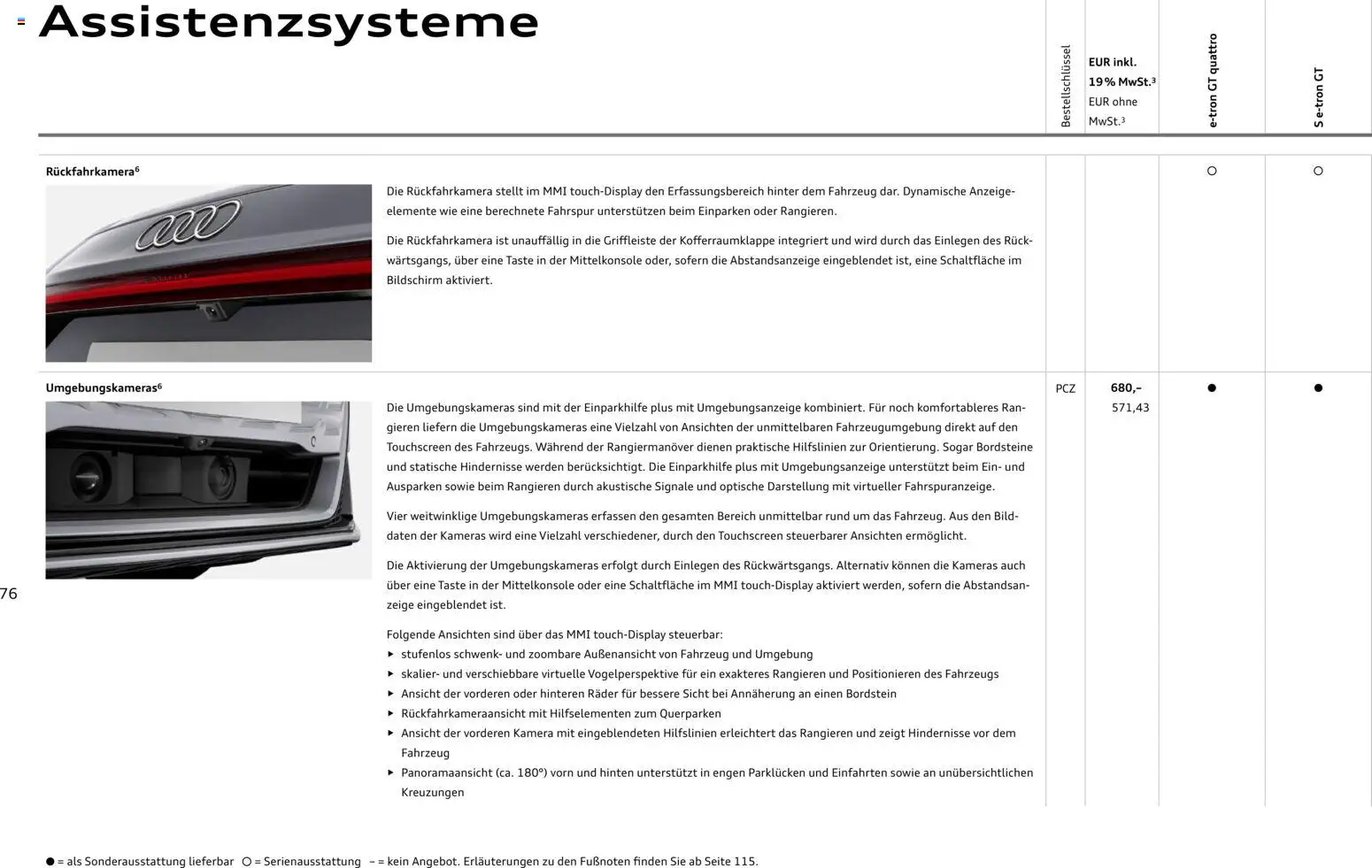 Audi e-tron GT – gültig ab 02.10.2026 | Seite: 76 | Produkte: Kamera, Bildschirm