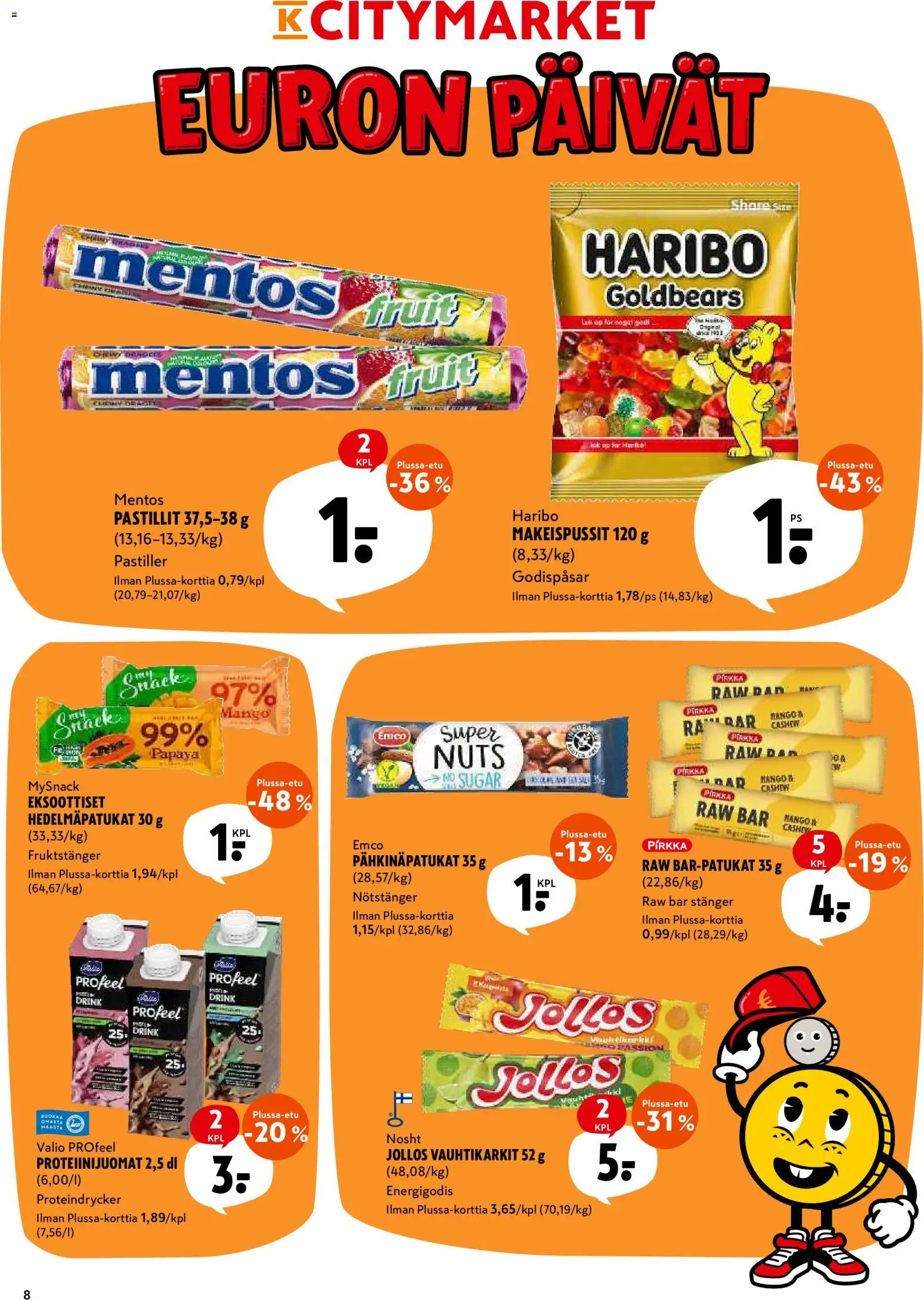 K-Citymarket tarjoukset – voimassa 08.06.2026 alkaen | Sivu: 8 | Tuotteet: Makeispussit, Mango