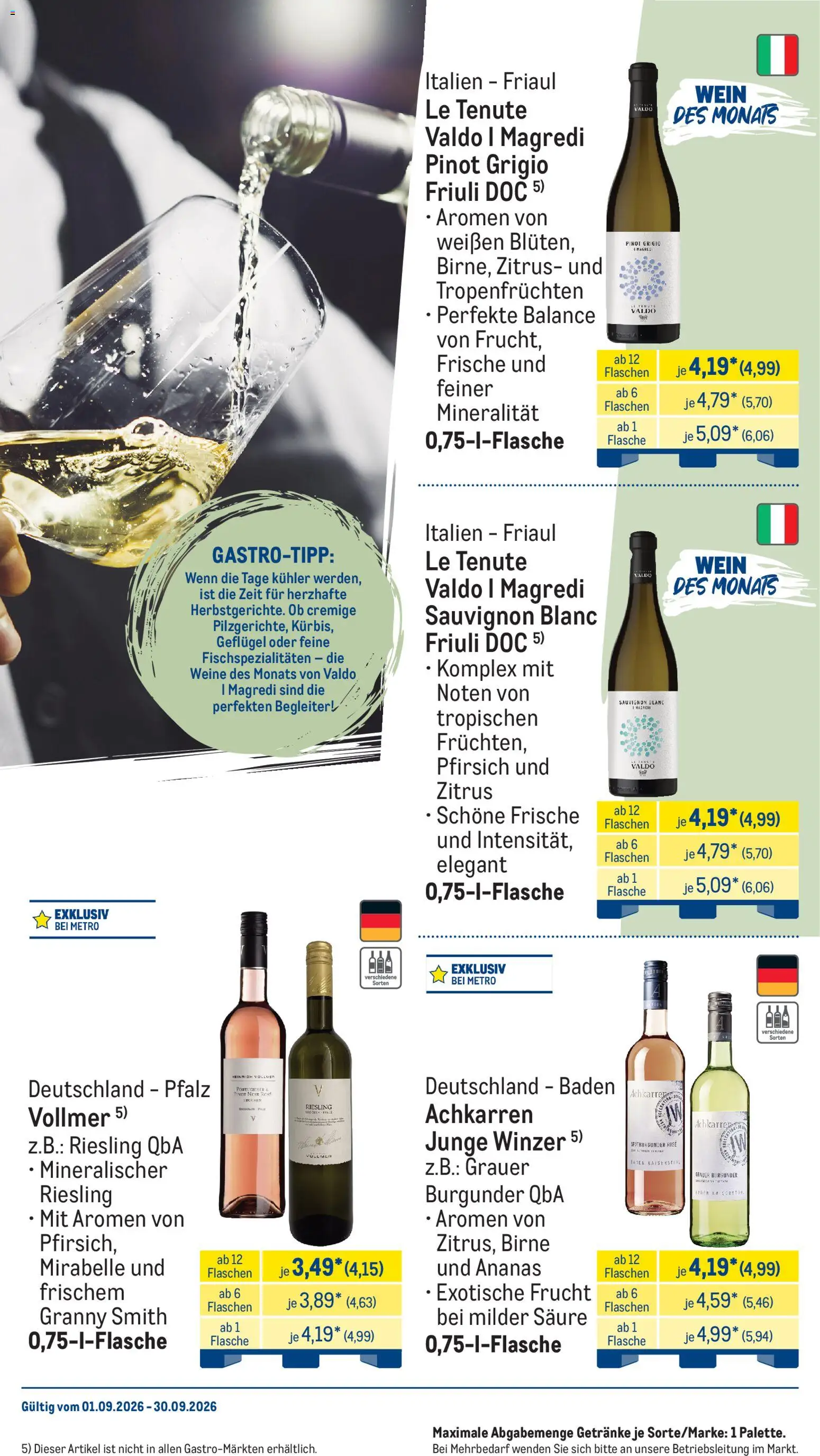 Metro Monats-Menü – gültig ab 01.09.2026 | Seite: 26 | Produkte: Ananas, Pfirsich, Birne, Wein