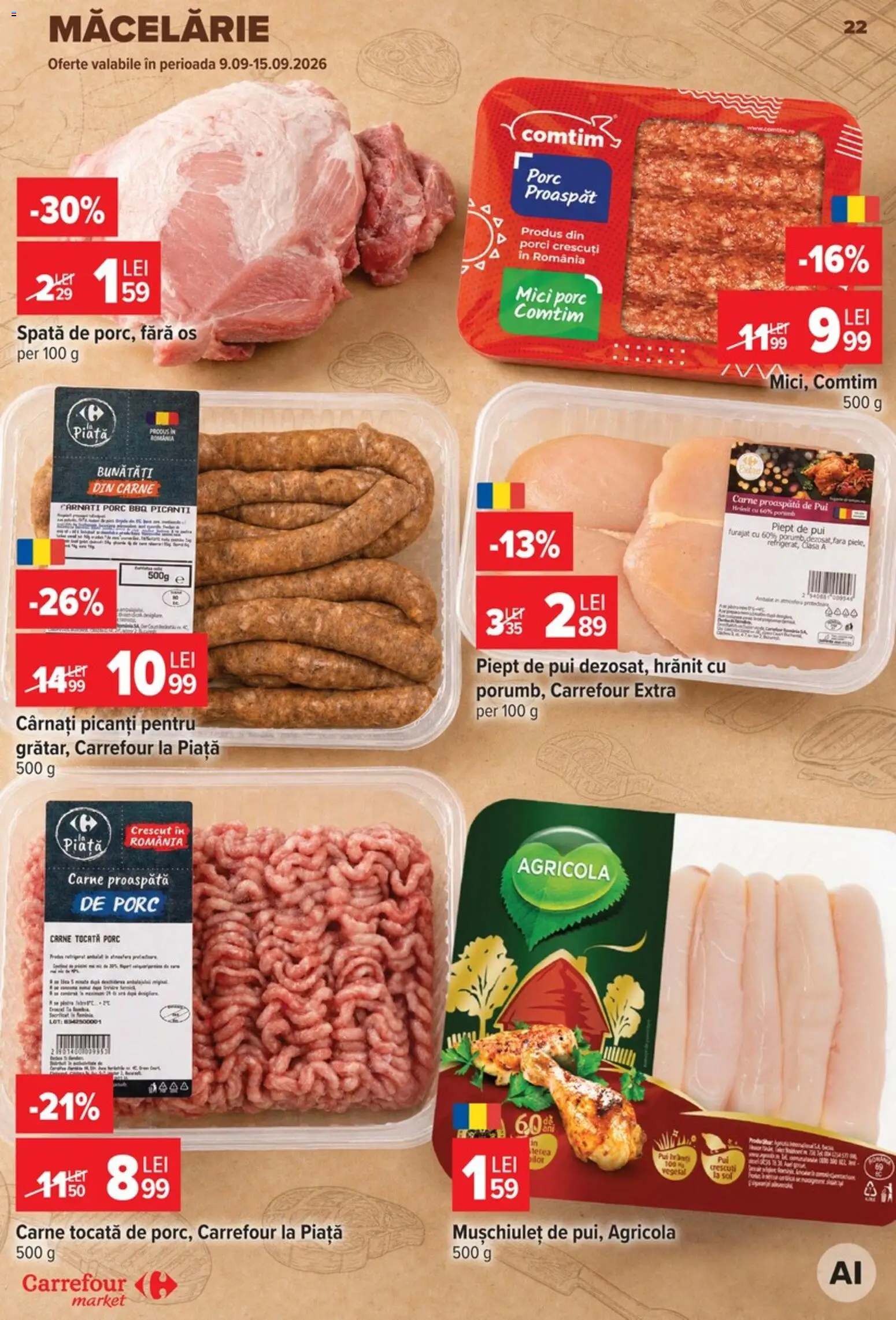 Noul catalog Carrefour – valabil de la 09.09.2026 | Pagină: 22 | Produse: Agricola, Mici, Carne tocată, Cârnați