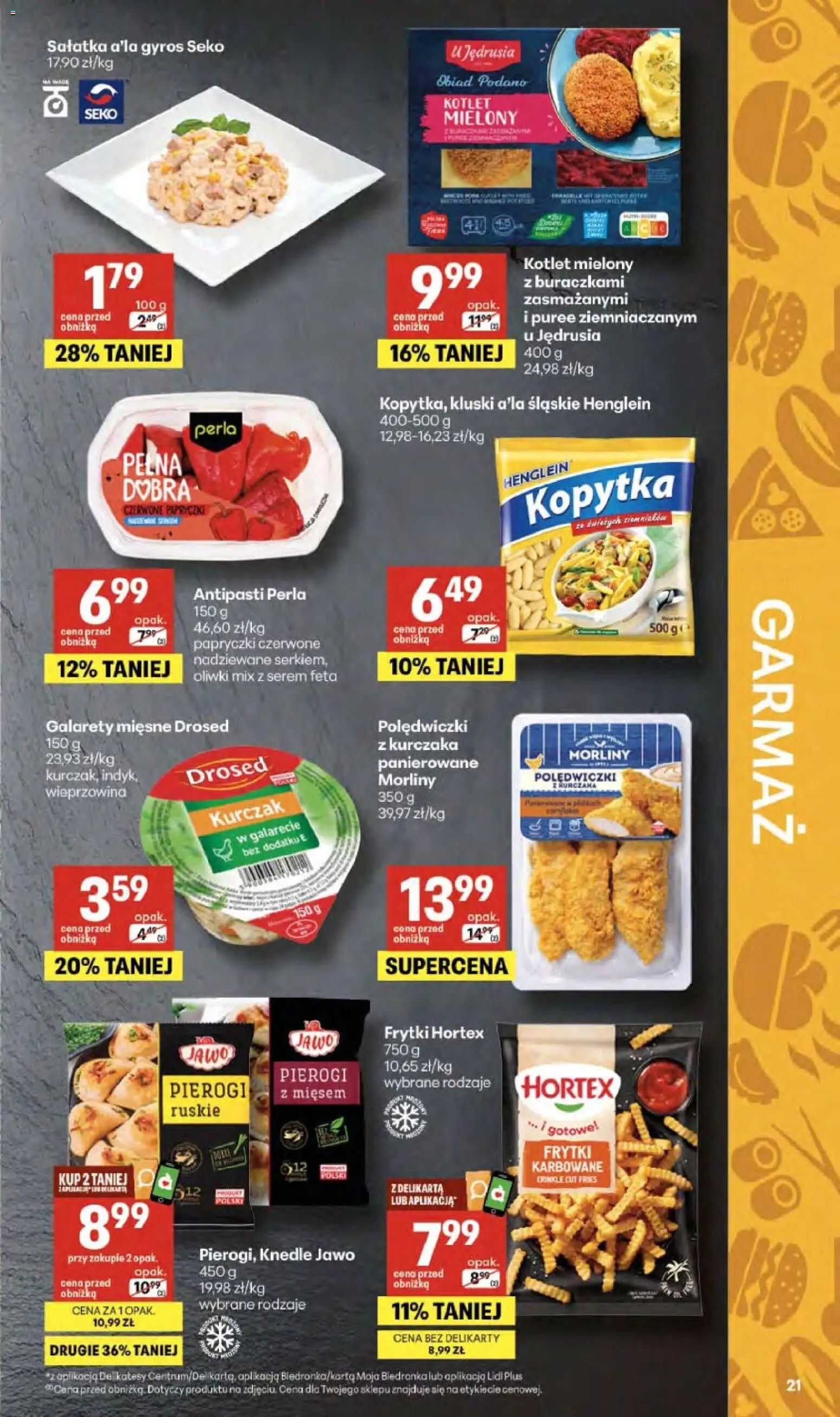 Delikatesy Centrum gazetka od 09.04.2026 | Strona: 21 | Produkty: Pierogi z mięsem, Wieprzowina, Knedle, Sałatka