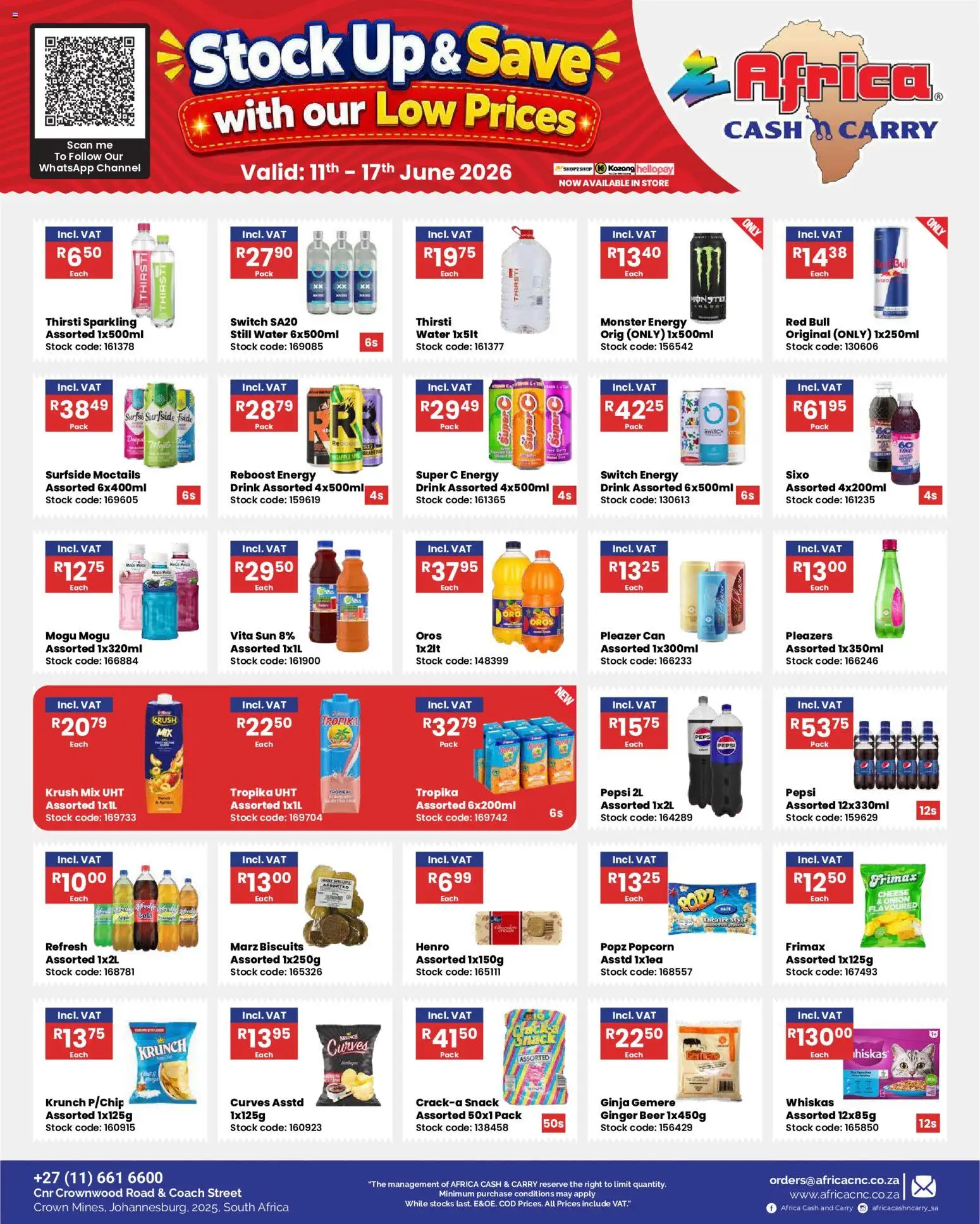 New Africa Cash & Carry catalogue – valid from 11.06.2026 | Page: 26 | Products: Biscuits, Beer, Switch, Stock