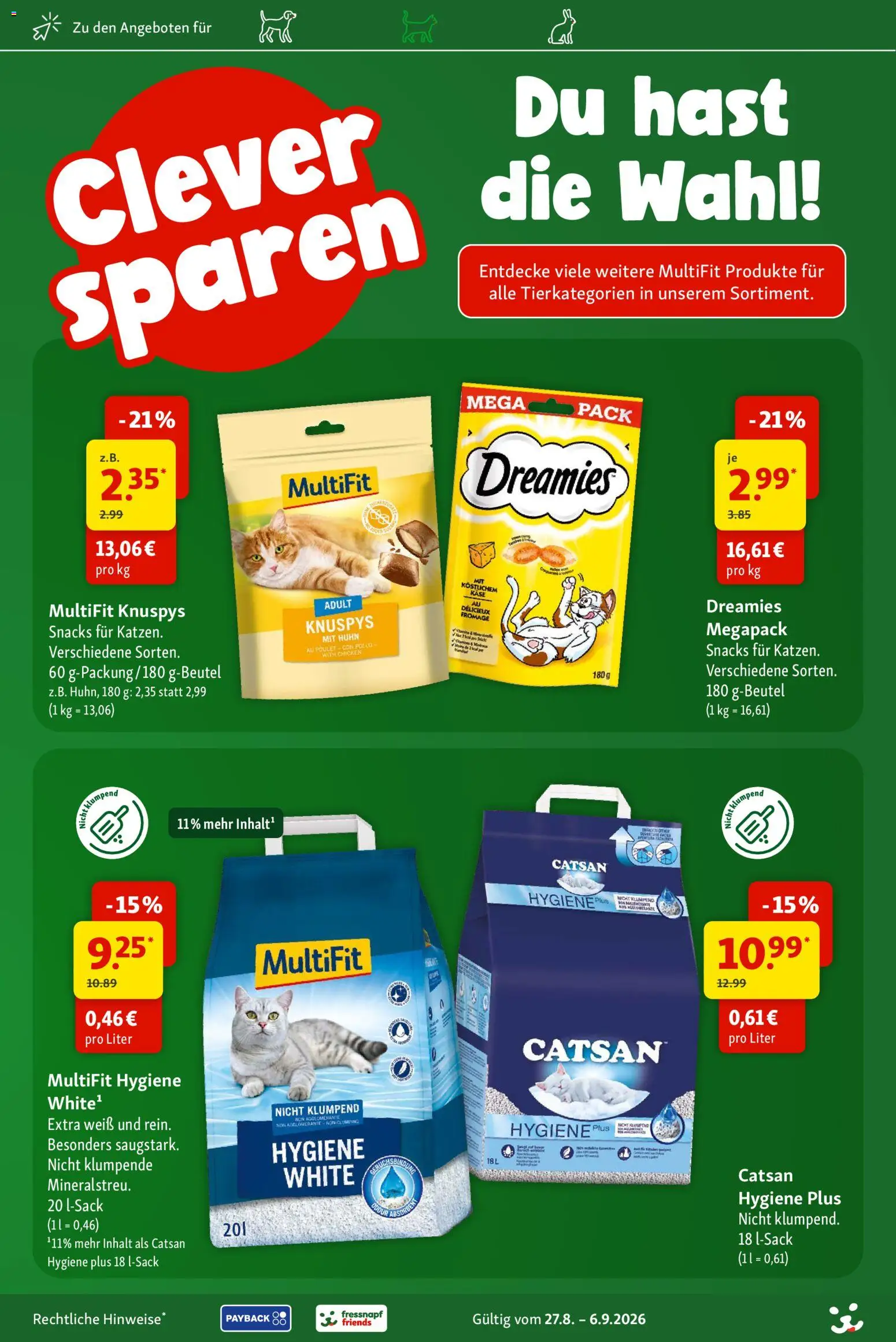 Fressnapf Prospekt – gültig ab 27.08.2026 | Seite: 15 | Produkte: Catsan, Käse