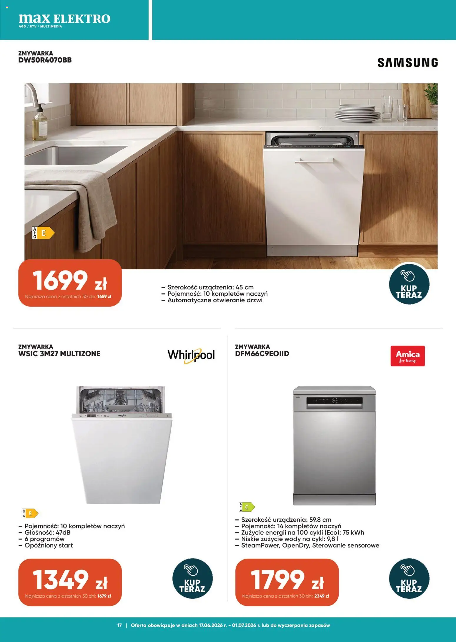 Max elektro gazetka od 17.06.2026 | Strona: 17 | Produkty: Zmywarka