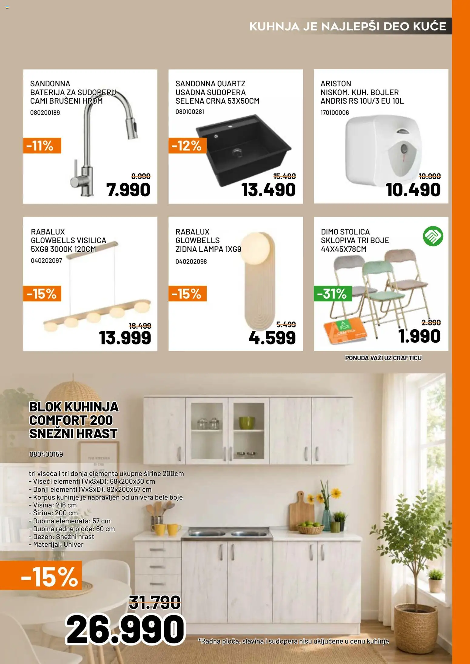 Crafter katalog - važi od 01.07.2026 | Strana: 10 | Proizvode: Stolica, Kuhinja, Baterija, Lampa