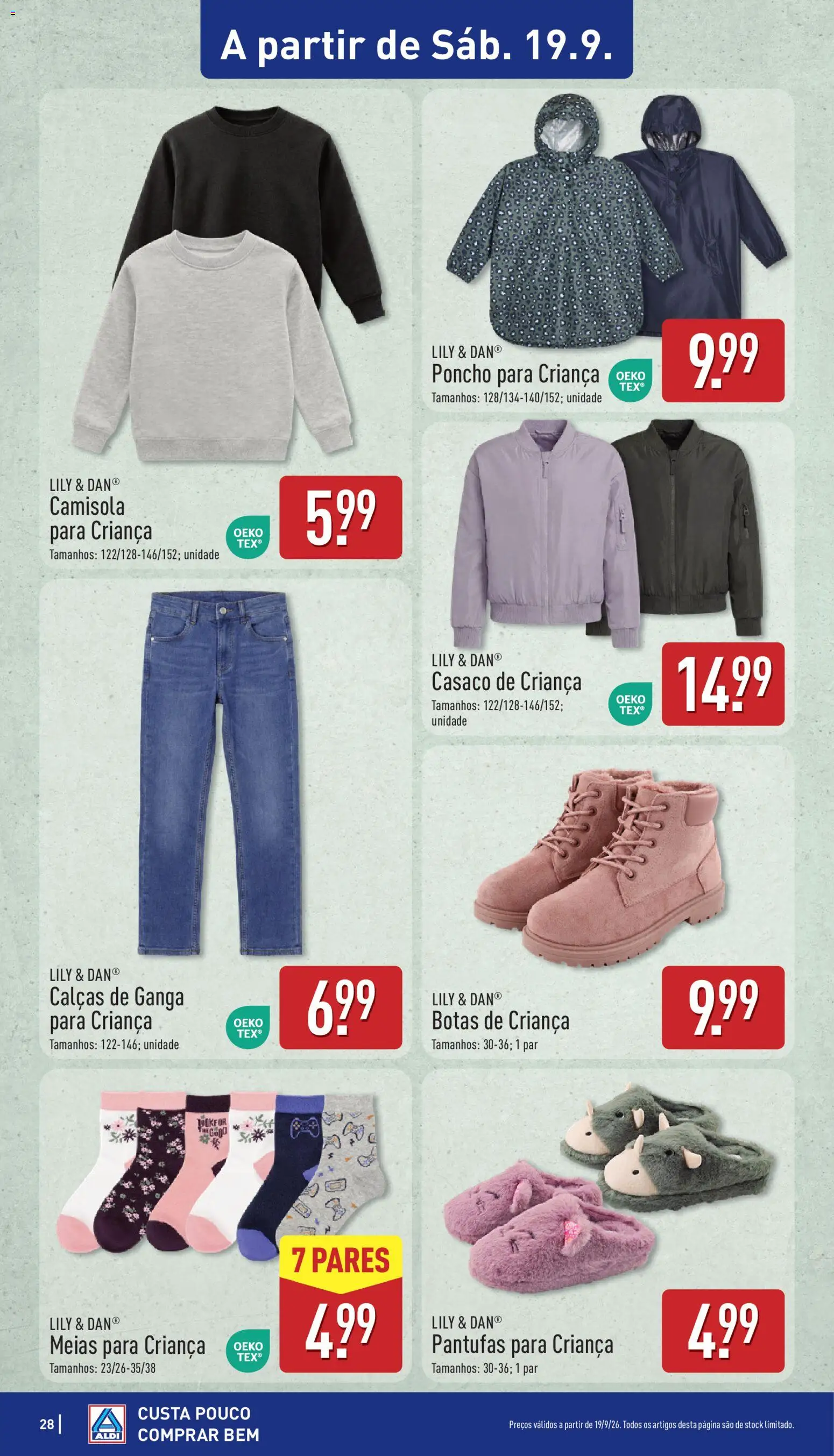 Aldi folheto │ válido de 14/09/2026 | Página: 28 | Produtos: Jeans, Casaco, Sweatshirt, Meias