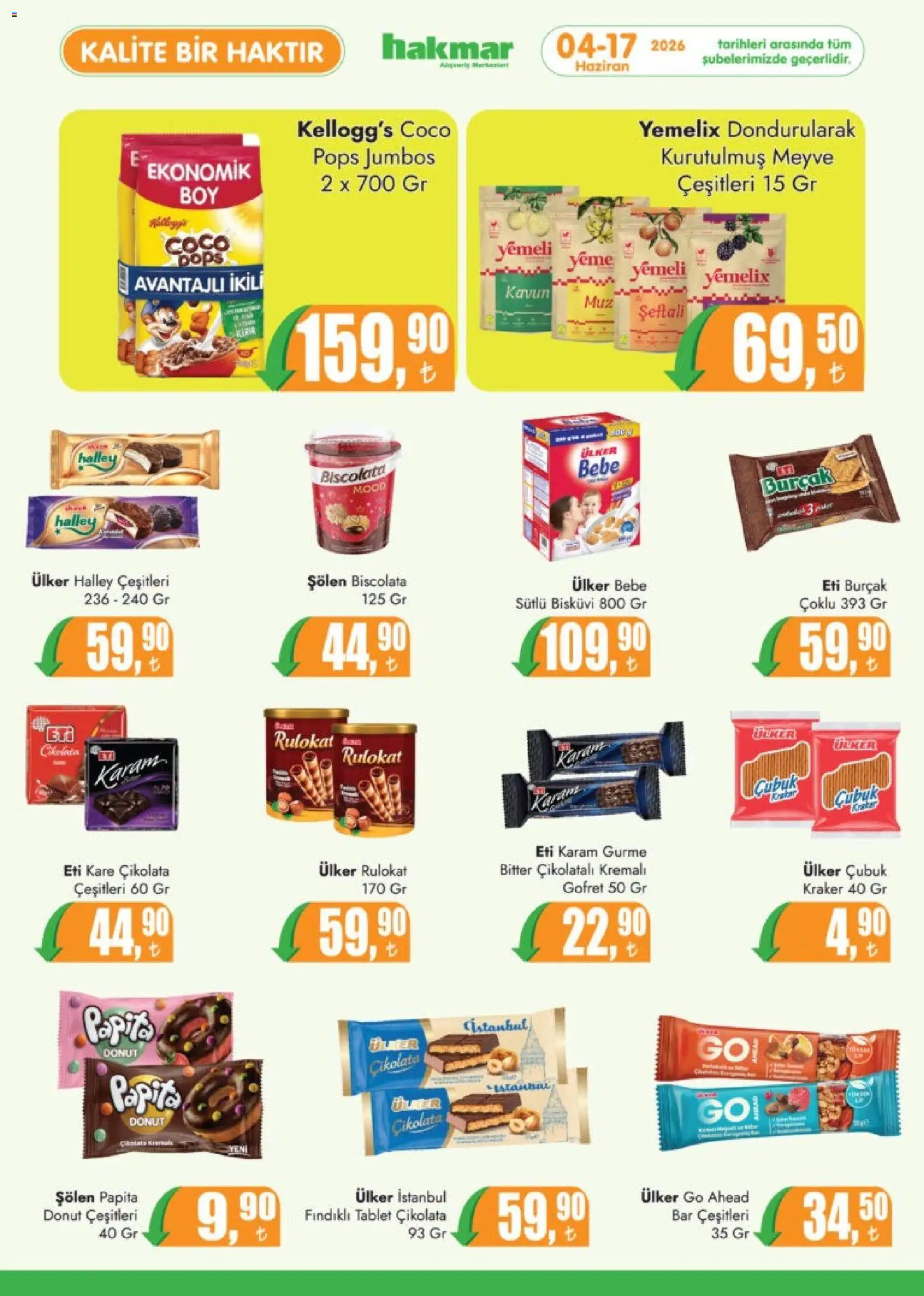 Hakmar Katalog - 04.06.2026 tarihinden itibaren geçerlidir | Sayfa: 5 | Ürünler: Çikolata, Kavun, Tablet, Bisküvi