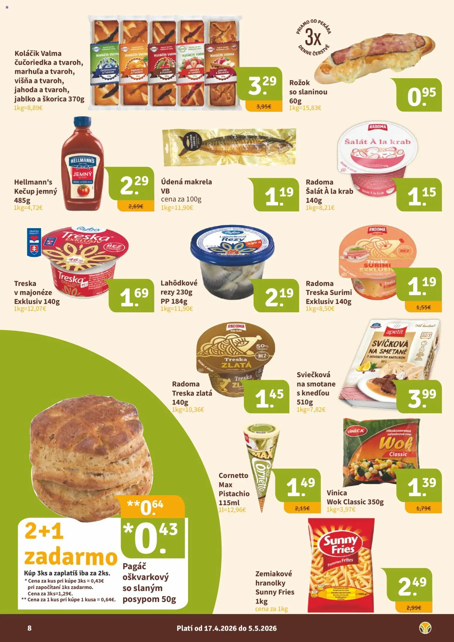 Nové Nitrazdroj akcie – leták je platný od 17.04.2026 | Strana: 8 | Produkty: Rožok, Kečup, Tvaroh, Šalát