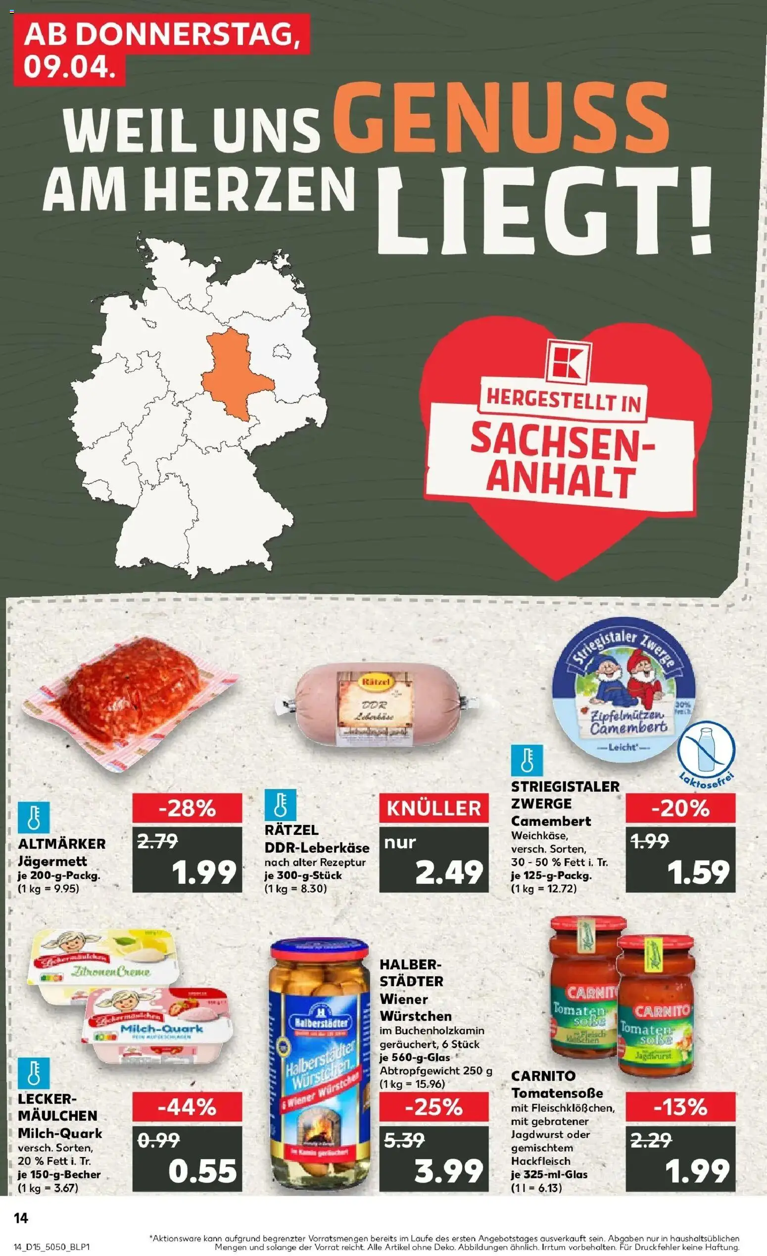 Kaufland Prospekt Oschersleben (Bode)	 – gültig ab 08.04.2026 | Seite: 14 | Produkte: Wiener wurstchen, Tomaten, Fleisch, Zitronen