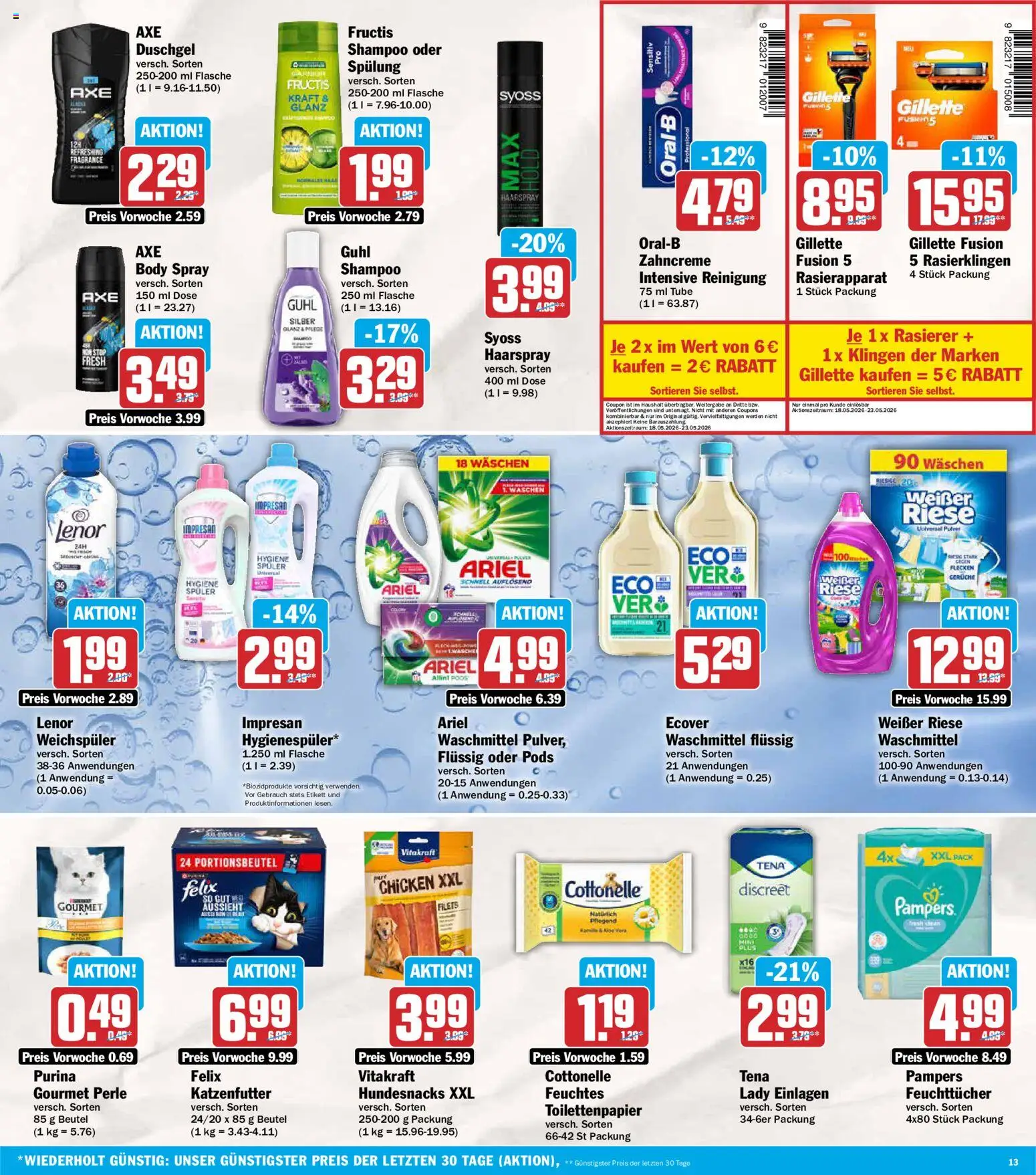 AEZ Prospekt 	 – gültig ab 18.05.2026 | Seite: 13 | Produkte: Shampoo, Spülung, Weichspüler, Waschmittel
