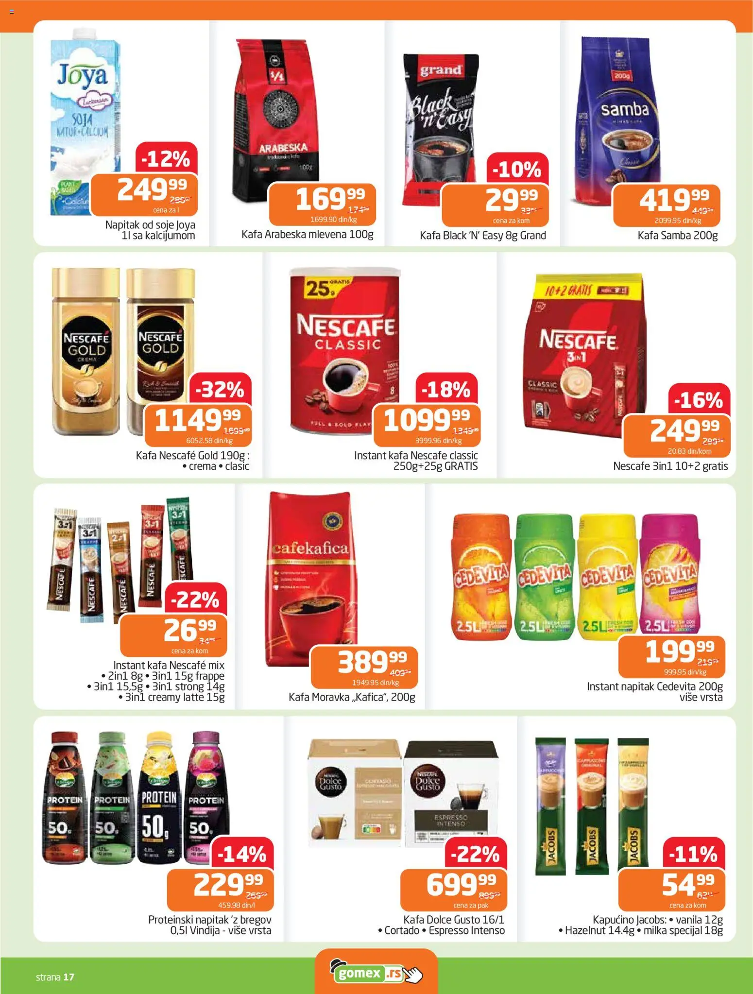 Gomex katalog - važi od 15.04.2026 | Strana: 17 | Proizvode: Protein, Milka, Kapućino, Nescafé