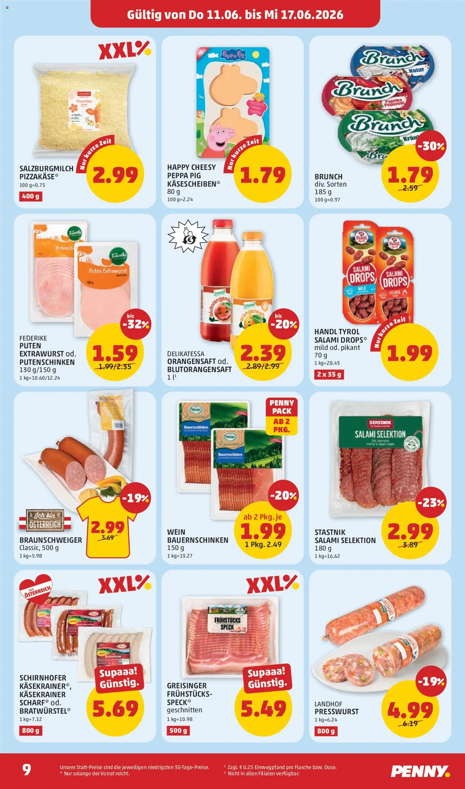 Penny Markt - Flugblatt gültig ab 11.06.2026 | Seite: 9 | Produkte: Käse, Salami, Pizza, Wein