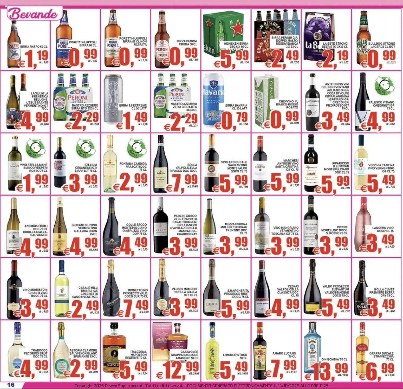 Volantino Pewex del 14/10/2026 | Pagina: 16 | Prodotti: Birra Raffo, Bevande, Pecorino, Birra Peroni