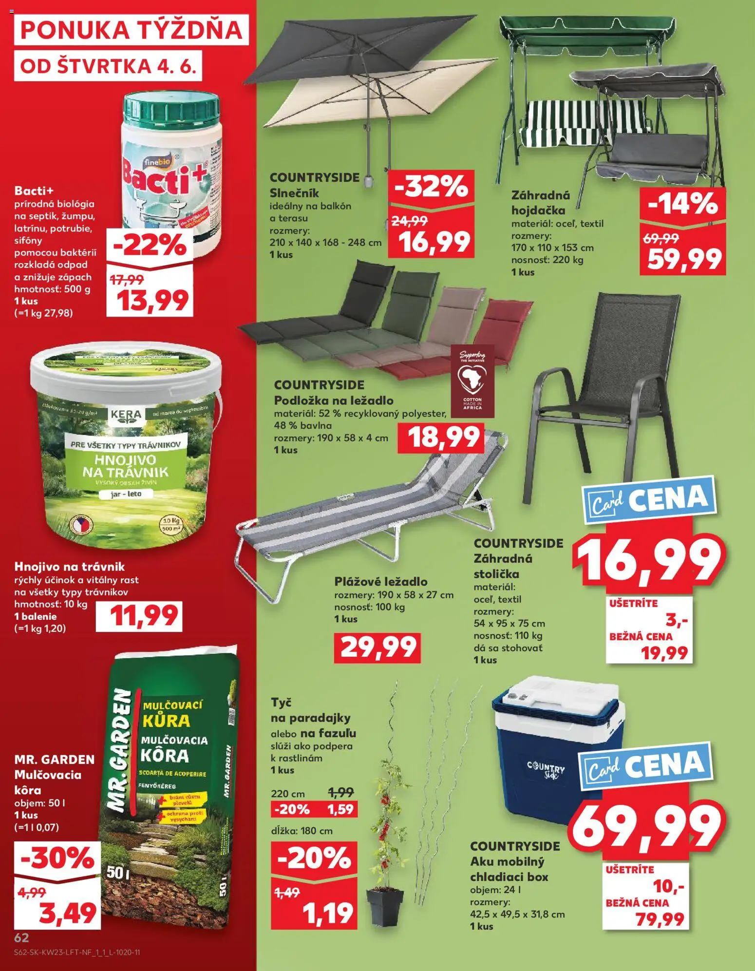 Nové Kaufland akcie – leták je platný od 04.06.2026 | Strana: 62 | Produkty: Chladiaci box, Zahradná hojdačka, Hojdačka, Aku