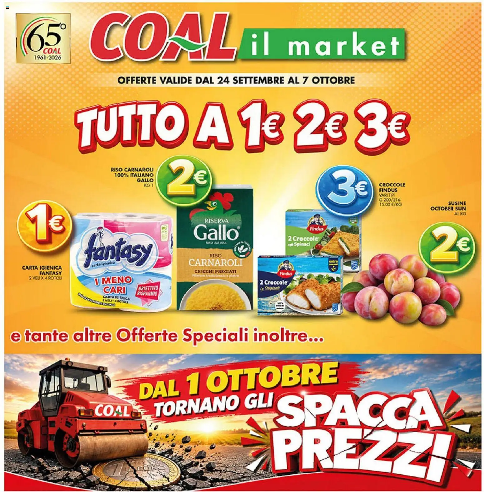 Volantino Coal del 24/09/2026 | Pagina: 1 | Prodotti: Carta igienica, Riso, Spinaci, Susine