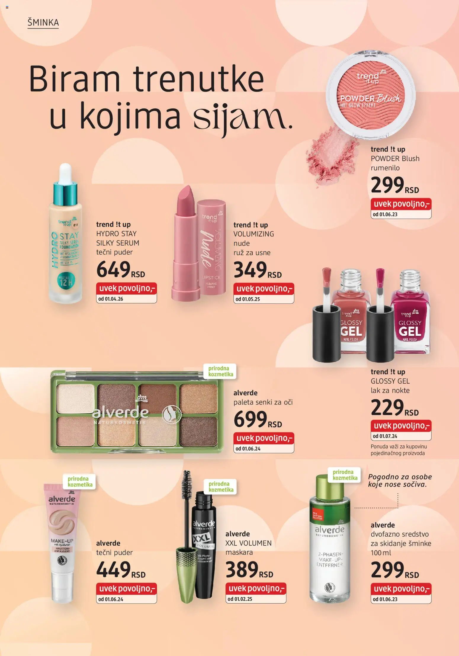 DM Drogerie katalog - važi od 01.04.2026 | Strana: 6 | Proizvode: Tečni puder, Puder, Rumenilo, Maskara
