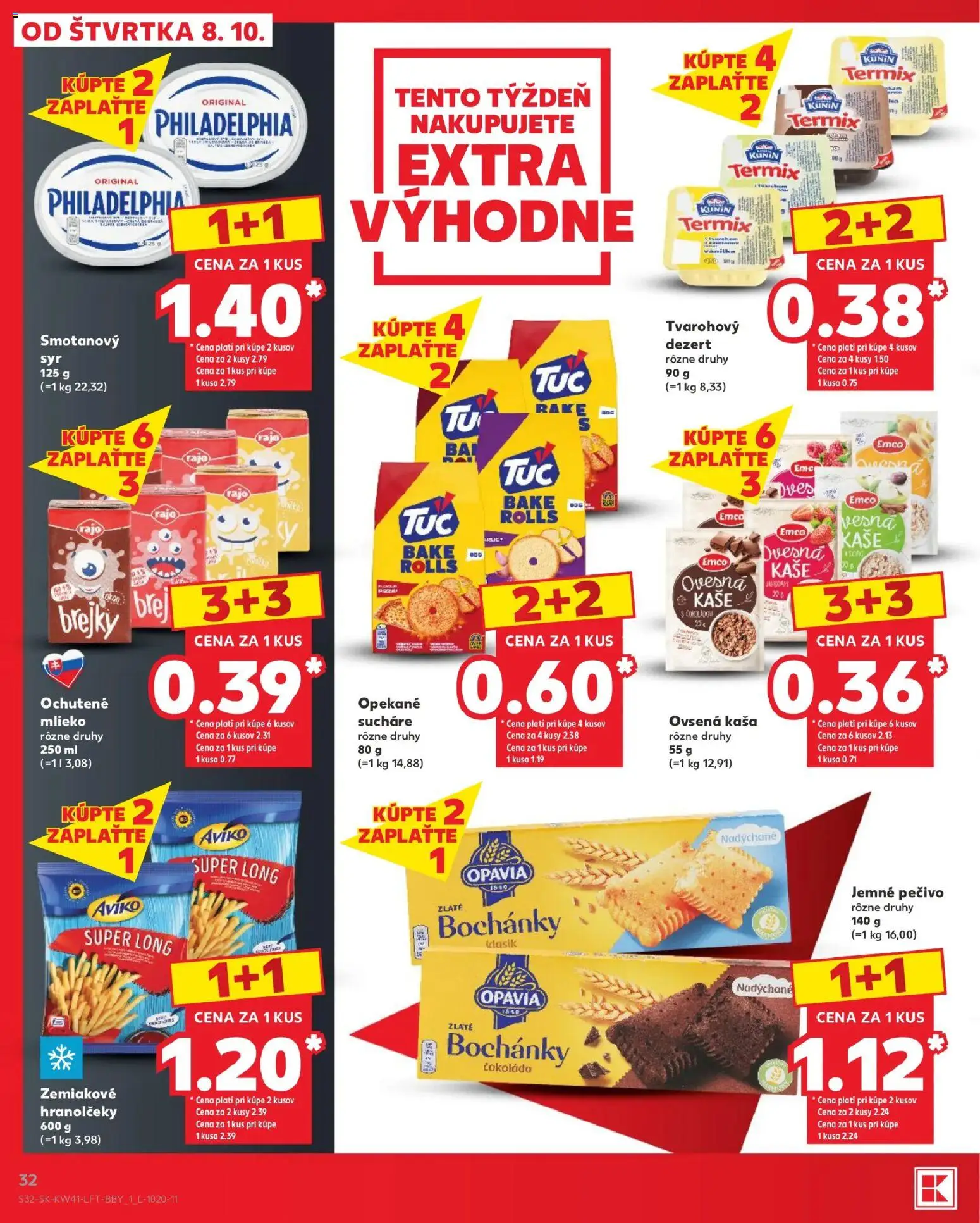Nové Kaufland akcie – leták je platný od 08.10.2026 | Strana: 32 | Produkty: Sucháre, Mlieko, Čokoláda, Pečivo