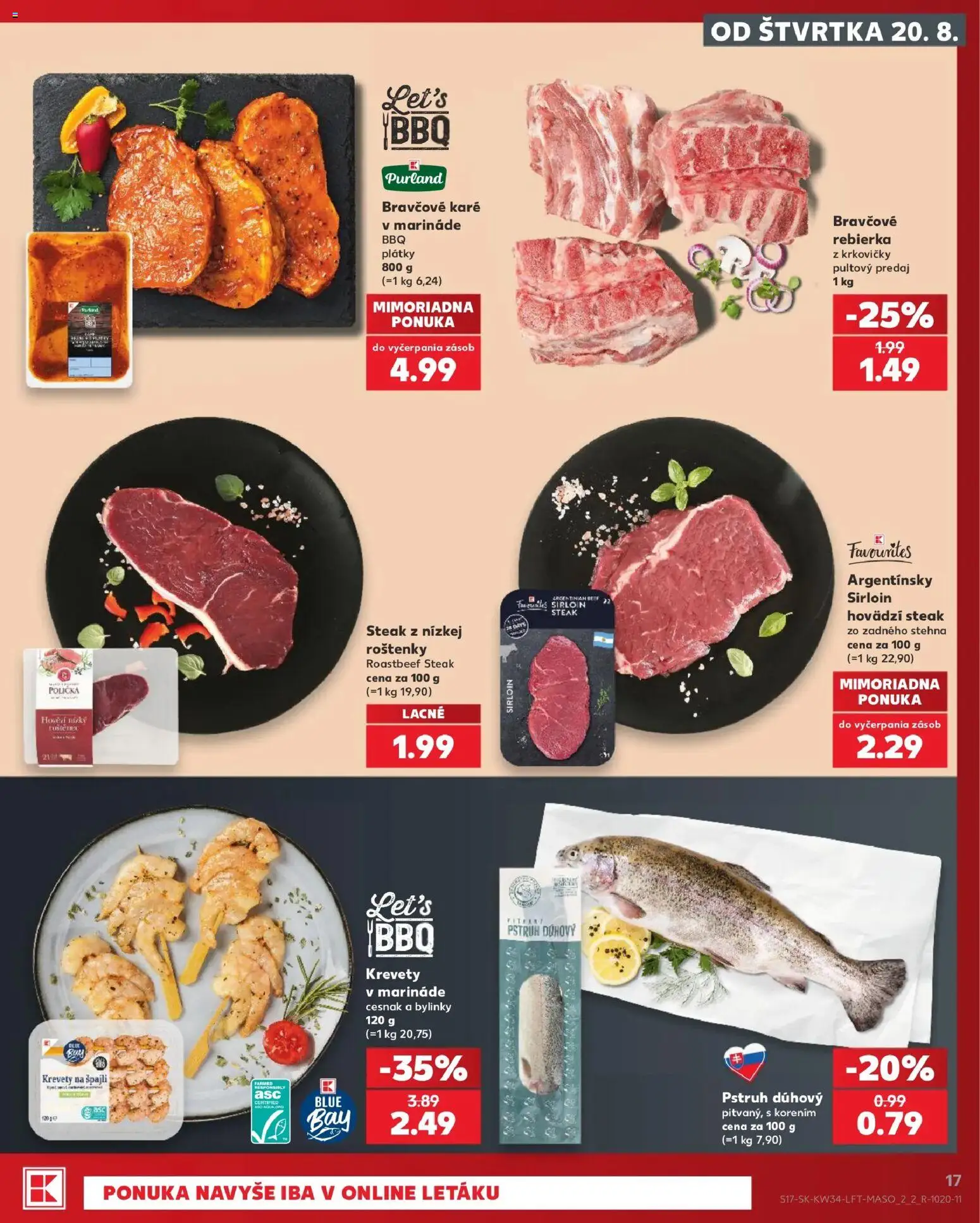 Nové Kaufland akcie – leták je platný od 20.08.2026 | Strana: 17 | Produkty: Krevety, Pstruh, Steak, Bylinky