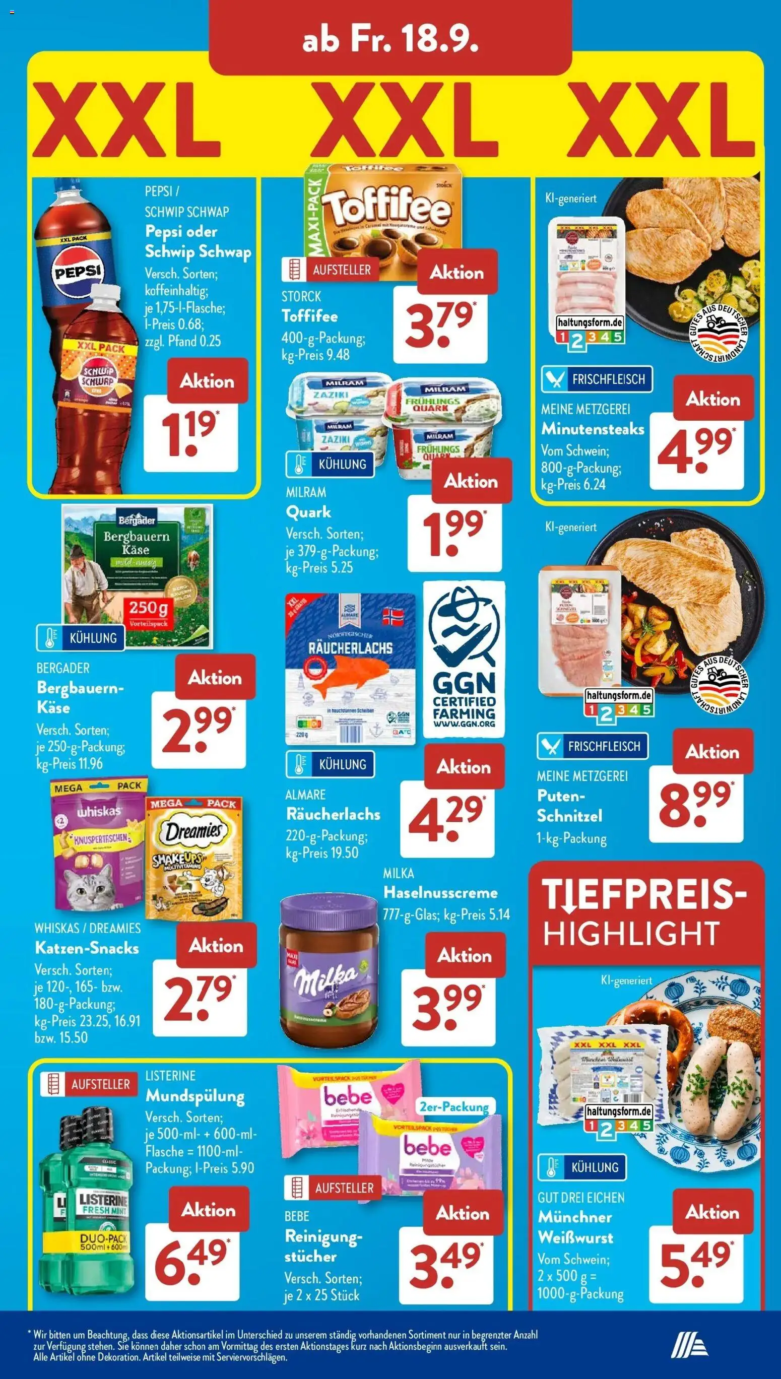 Aldi Süd Aktueller Prospekt (ab 14.09.2026) zum Blättern | Seite: 22 | Produkte: Weißwurst, Schwip schwap, Schnitzel, Listerine