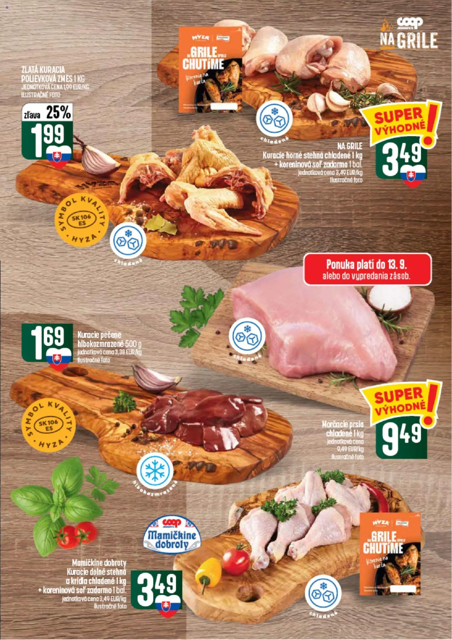 Nové COOP Jednota akcie – leták je platný od 10.09.2026 | Strana: 13 | Produkty: Morčacie prsia, Korenie, Soľ, Stehná