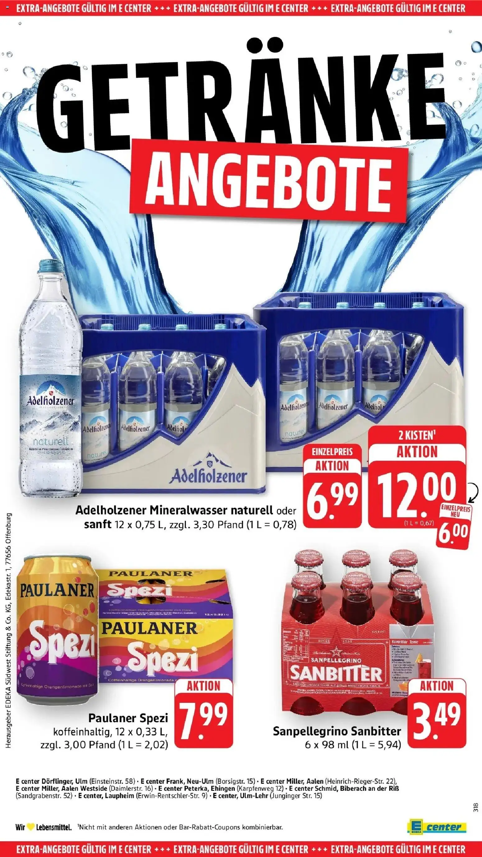 E center Prospekt Laupheim – gültig ab 17.05.2026 | Seite: 56 | Produkte: Paulaner spezi, Adelholzener, Mineralwasser, Paulaner