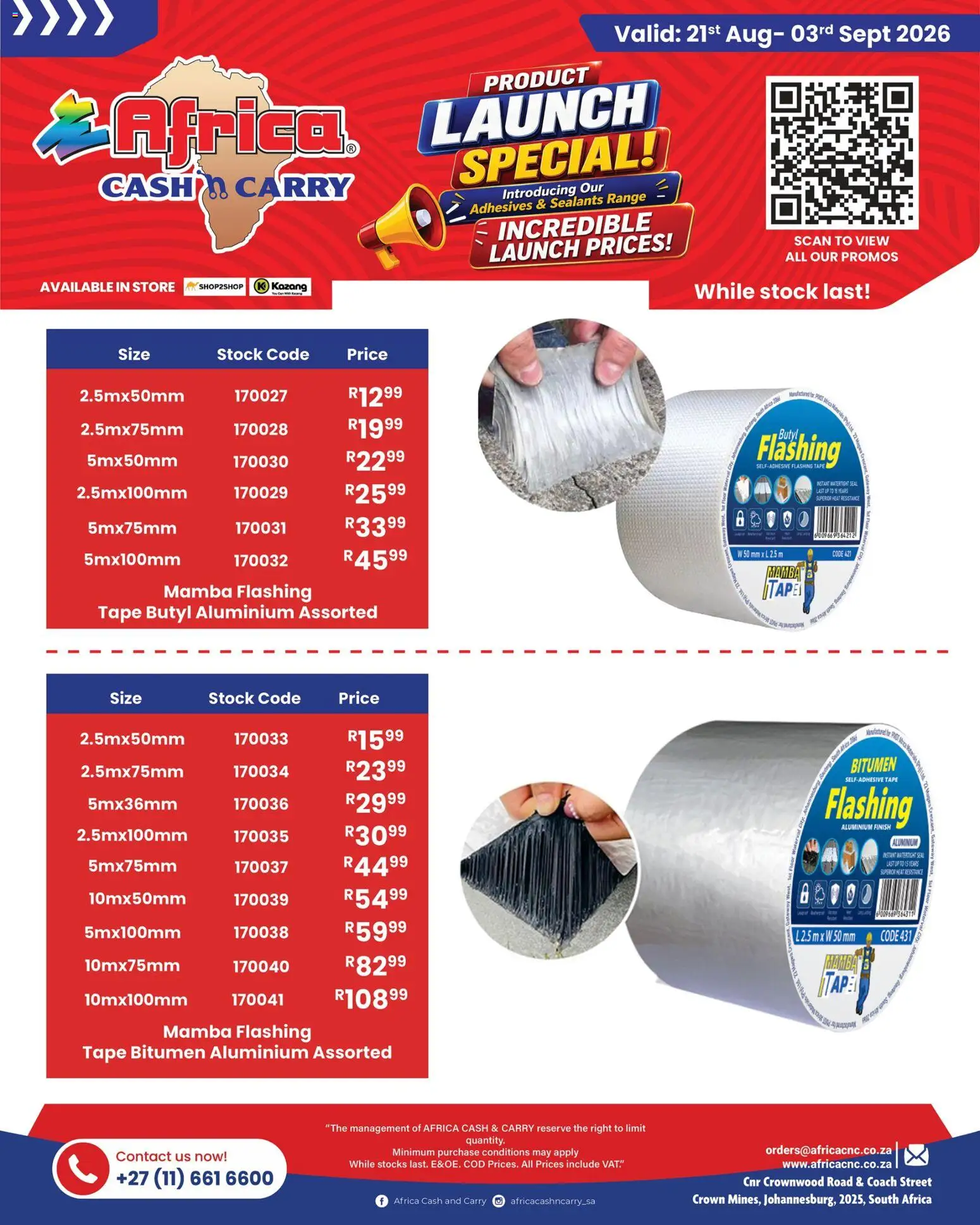 New Africa Cash & Carry catalogue – valid from 21/08/2026 | Page: 6 | Products: Stock, Tape