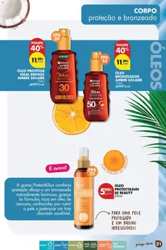 Pré-visualização ÓLEO BRONZEADOR AMBRE SOLAIRE, Óleo bronzeador, proteção alta UVA + UVB, tripla acção, bronzeado uniforme e luminoso, hidratação intensa, antioxidante, resistente à água, 150ml válido de 24/03/2026 | Página: 21 | Produtos: Bronzeador, Protetor solar, Manteiga, Óleo