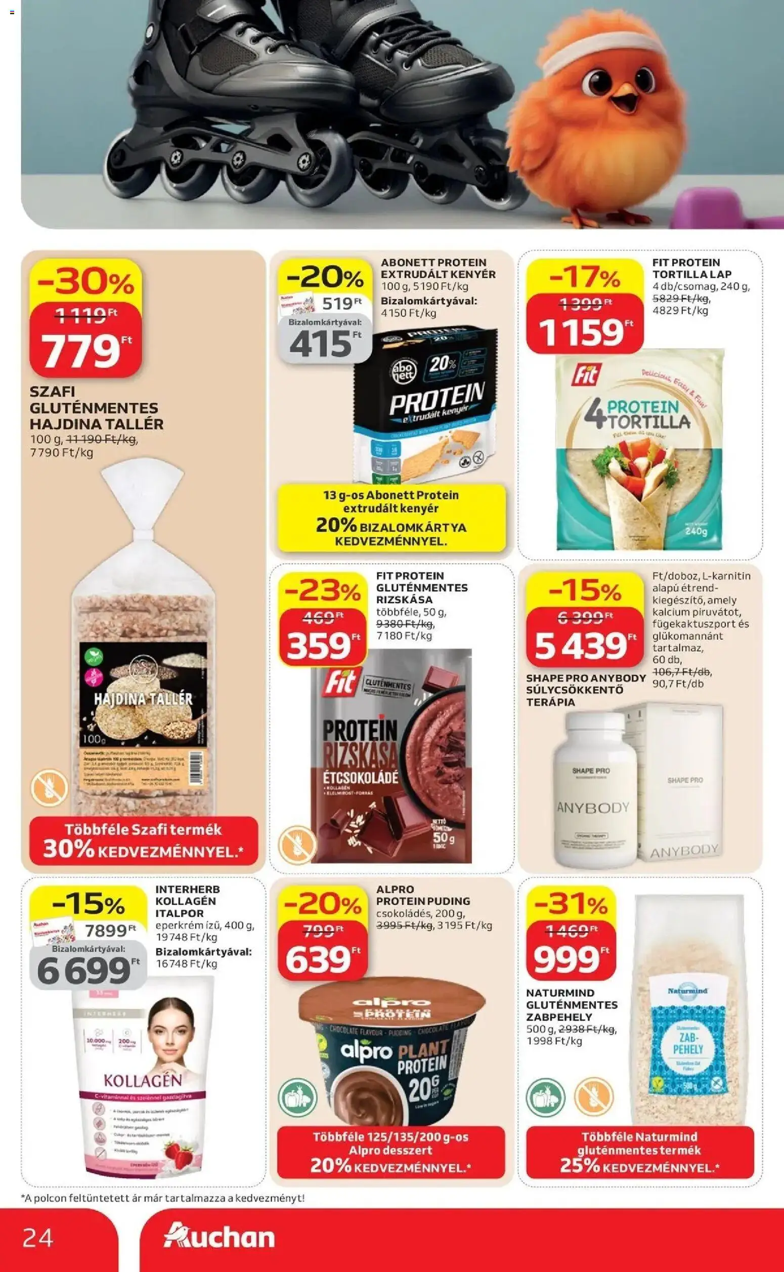 Auchan akciós ujság - amely érvényes a következő dátumtól: 09.04.2026 | Oldal: 24 | Termékek: Hajdina, Tortilla, Kollagén, Extrudált kenyér