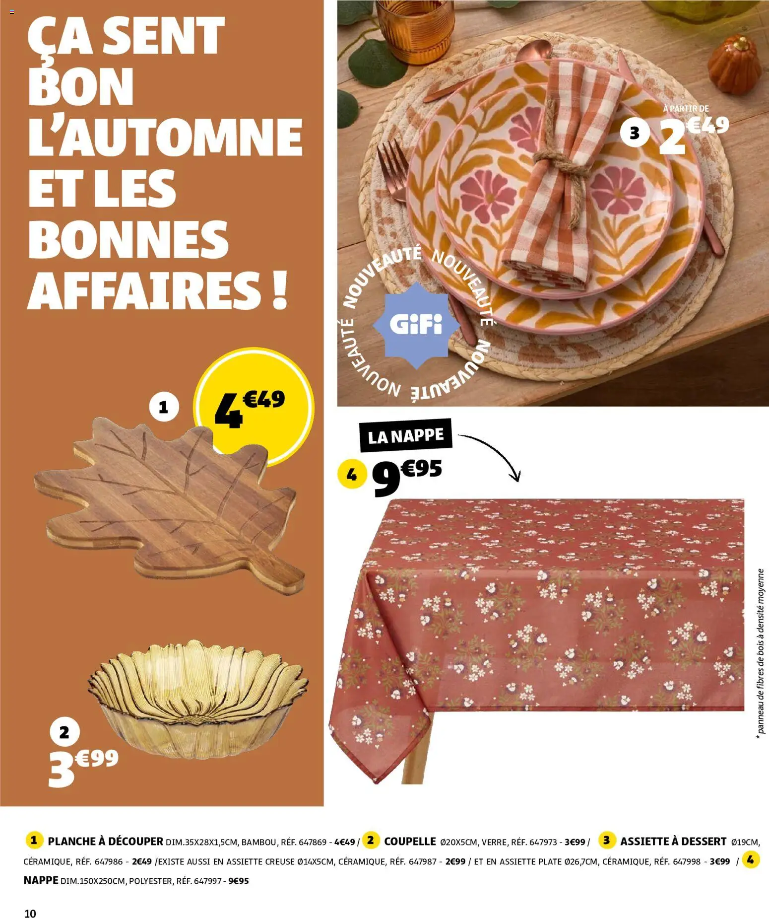 {H1} | Page: 10 | Produits: Dessert, Nappe, Coupelle, Assiette