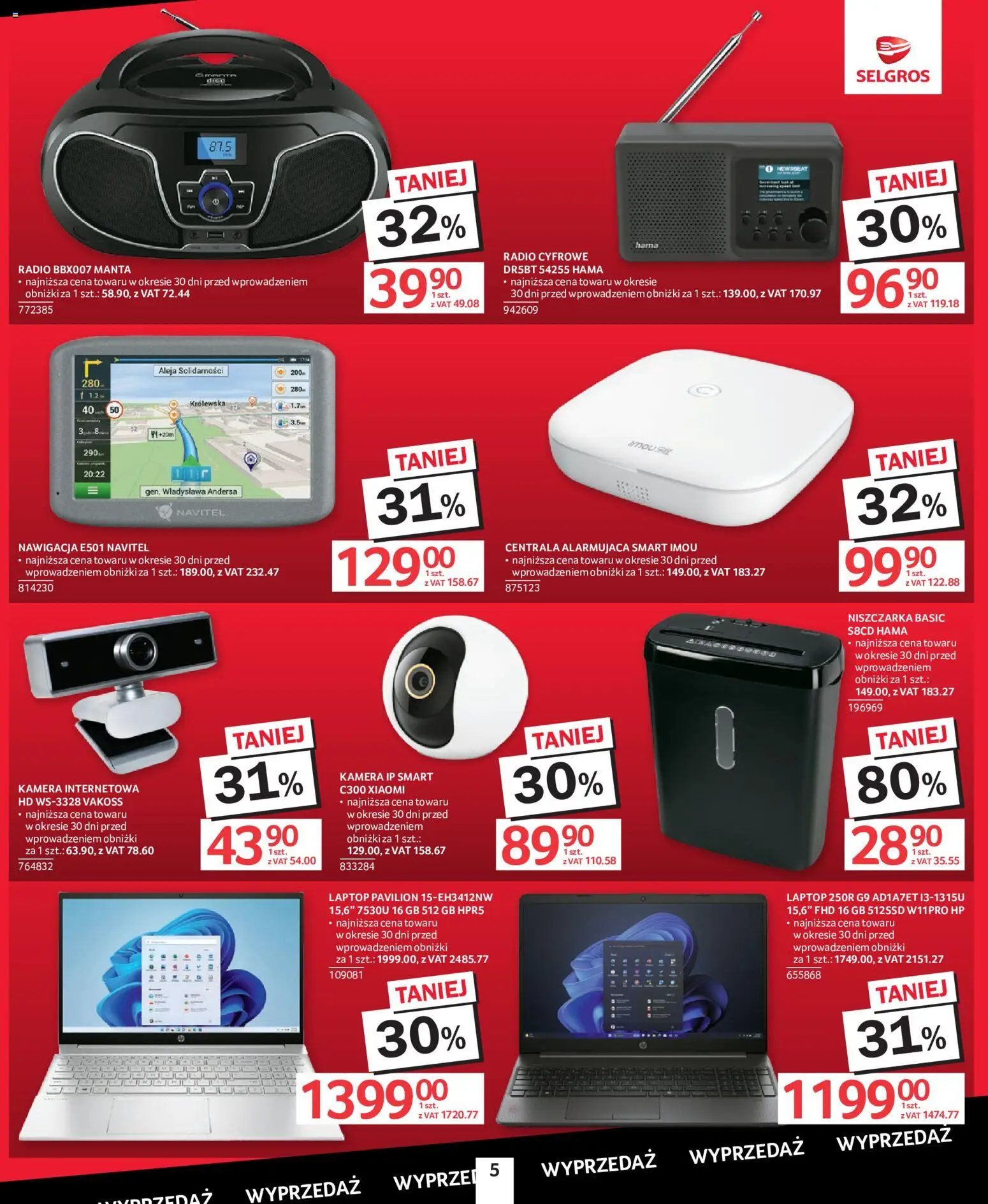 Selgros cash&carry gazetka - Totalna Wyprzedaż od 08.10.2026 | Strona: 5 | Produkty: Laptop, Radio, Niszczarka, Nawigacja