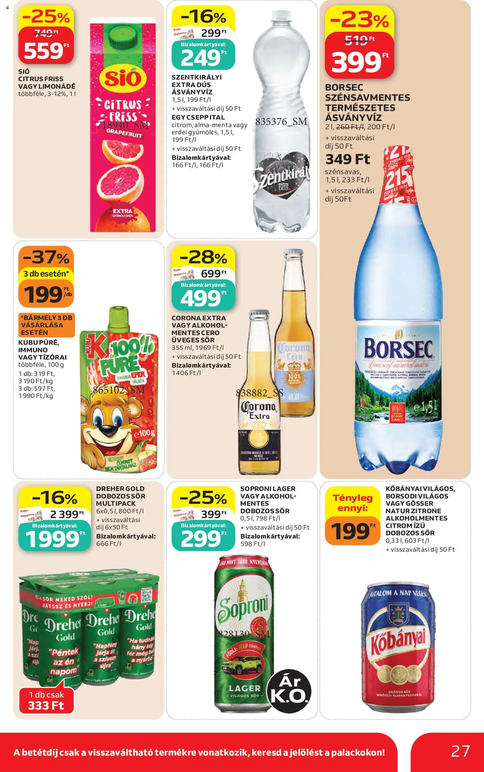Auchan akciós ujság - amely érvényes a következő dátumtól: 2026.07.23. | Oldal: 27 | Termékek: Alkohol, Limonádé, Sör, Citrom