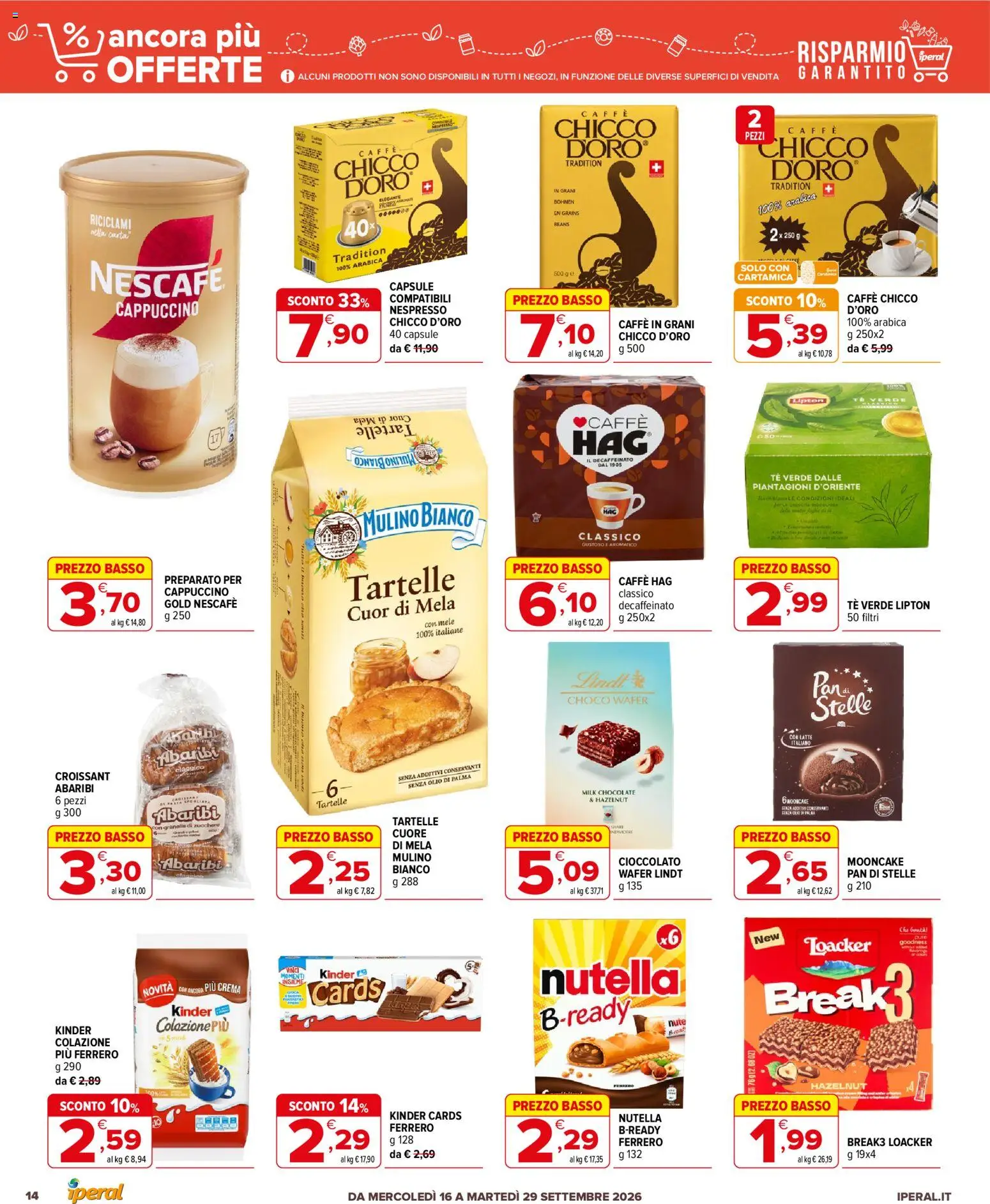Volantino Iperal del 16/09/2026 | Pagina: 14 | Prodotti: Caffè, Tè verde, Caffè in grani, Nescafé