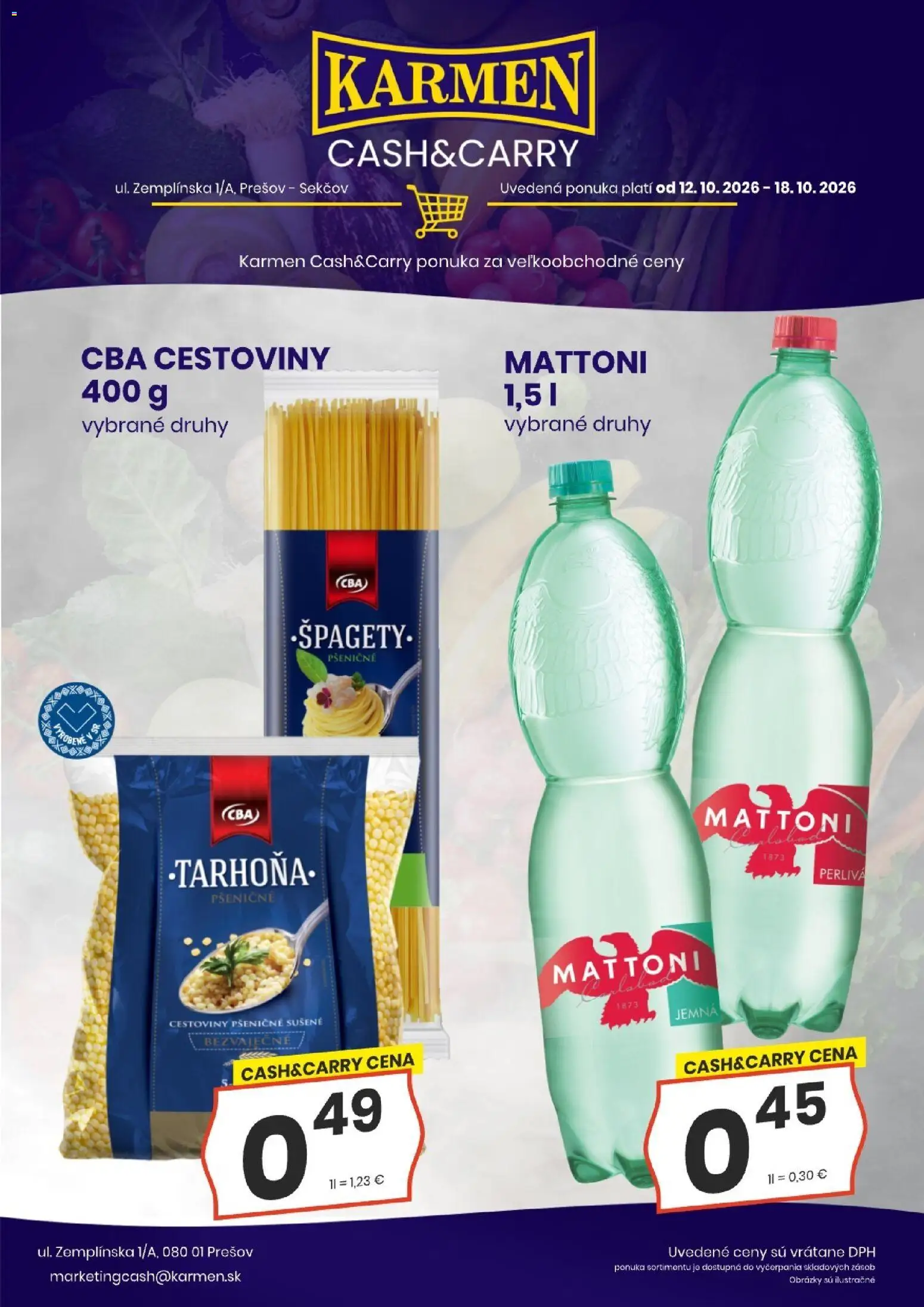 Nové KARMEN CBA akcie – leták je platný od 12.10.2026 | Strana: 5 | Produkty: Cestoviny, Mattoni