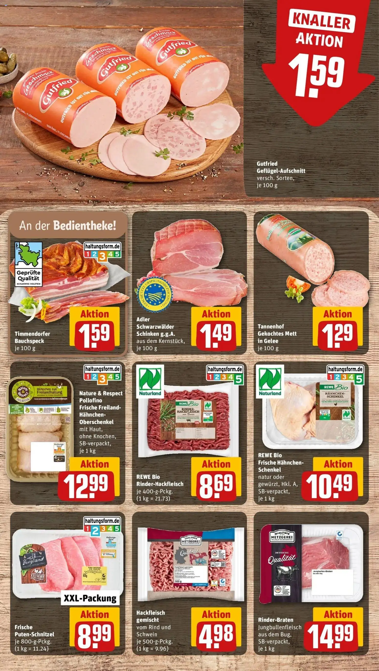 REWE Prospekt ab 19.10.2026 zum Blättern » Angebote | Seite: 10 | Produkte: Rinderbraten, Putenschnitzel, Schinken, Hackfleisch