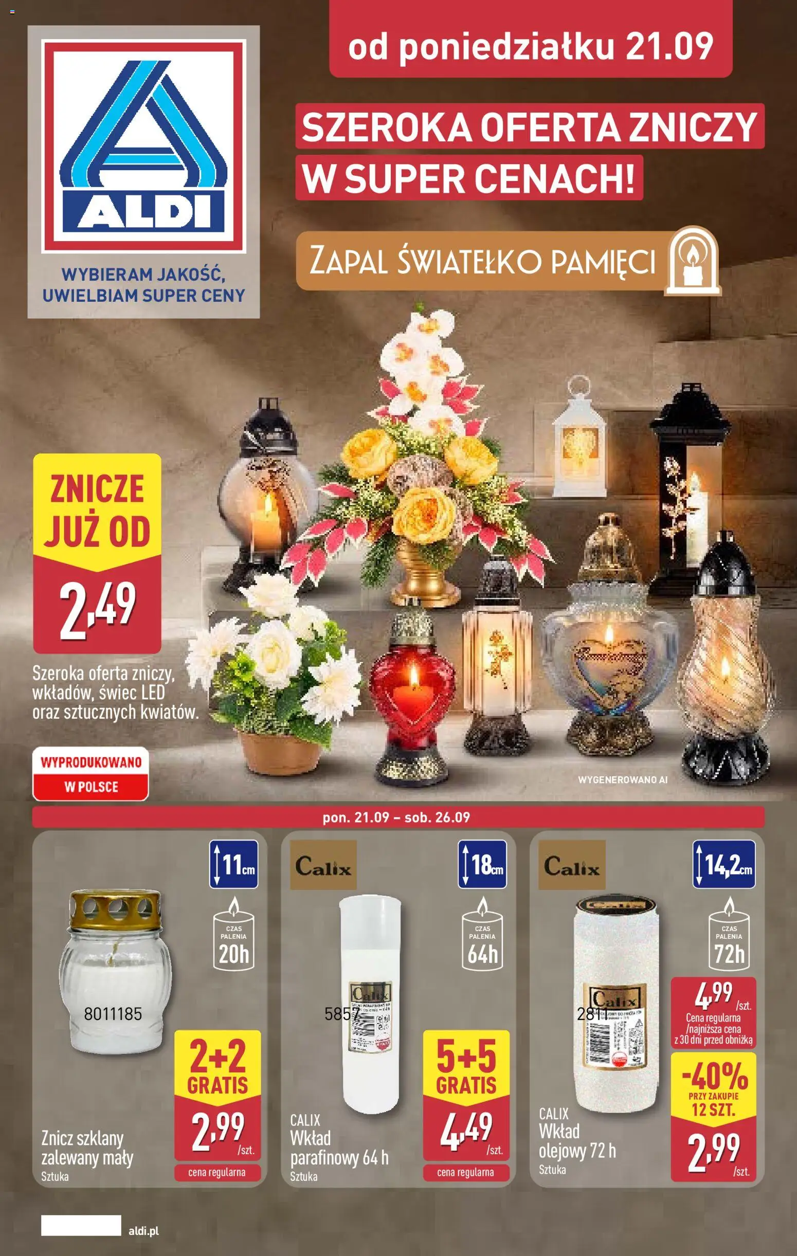 Aldi gazetka - Szeroka oferta zniczy w super cenach od 21.09.2026 | Strona: 1